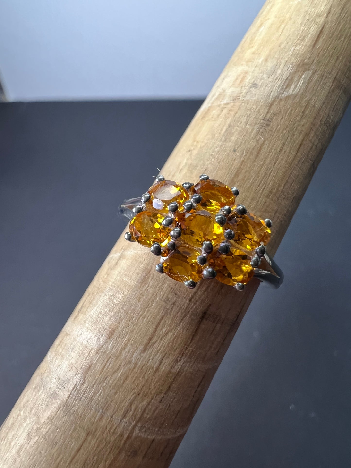 Mandarin citrine sterling silver cluster ring size 6