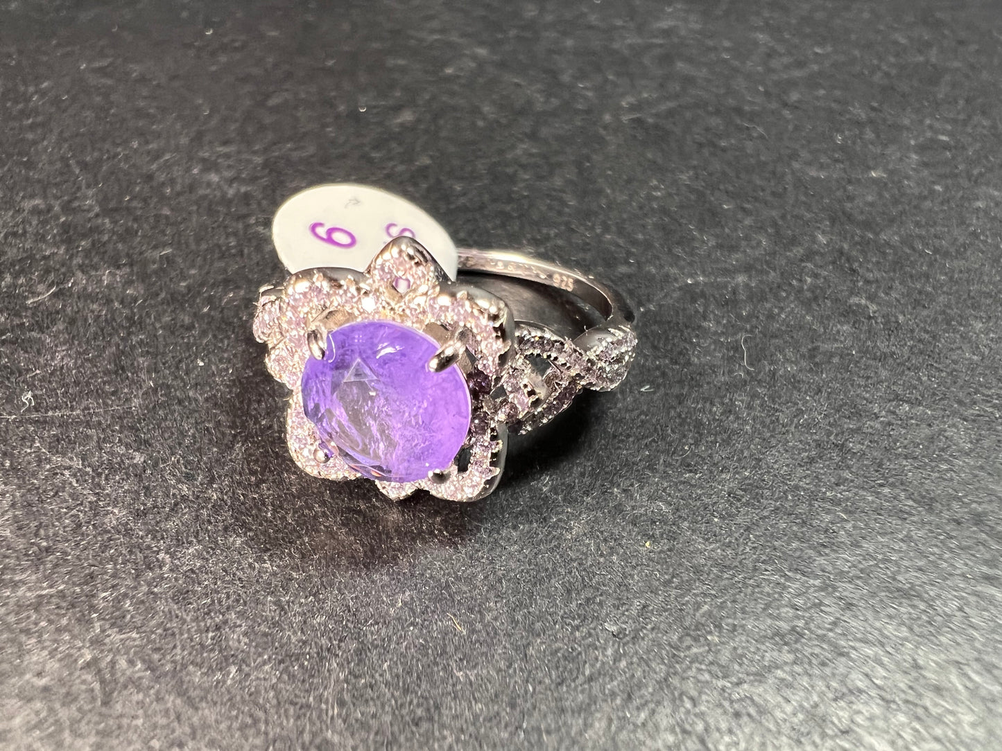 New Bomb Party Sterling Silver Lavender Simulated Amethyst Dinner Ring Sz 9