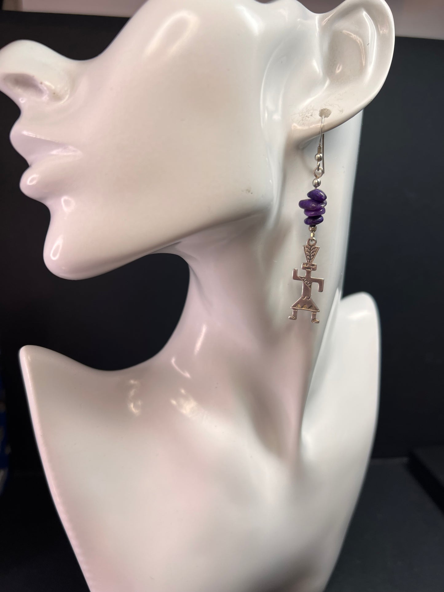 Vintage Sterling Silver Charoite Earrings – Kachina Dancer Dead Stock