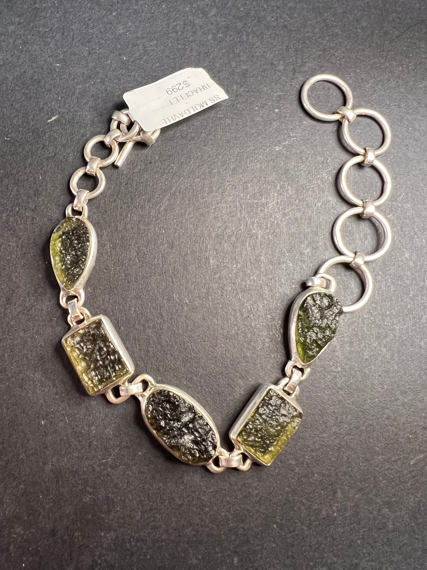 SOLD NEW Moldavite old stock sterling silver toggle bracelet