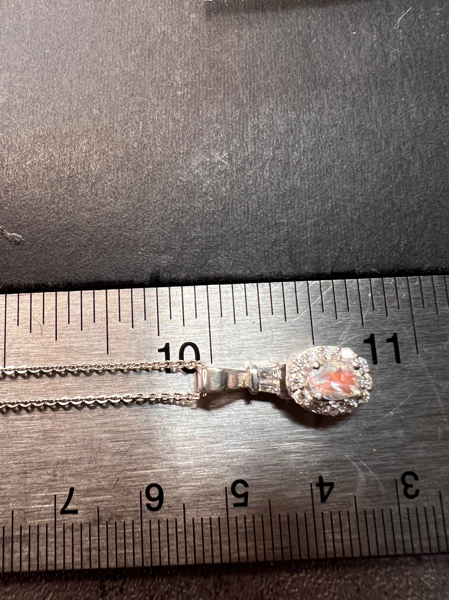 NEW gemmy moonstone and moissanite halo pendant in rhodium over sterling silver