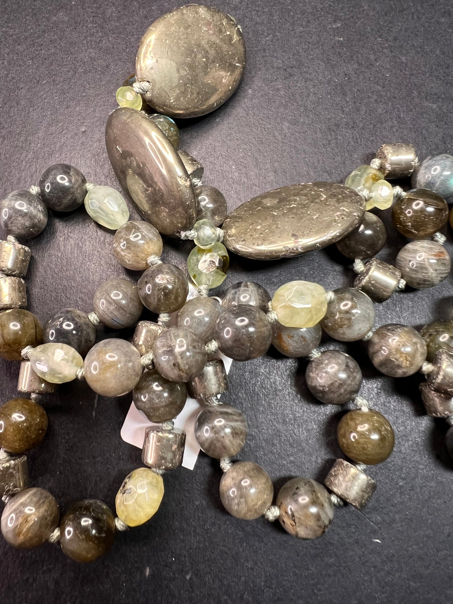 NEW pyrite and labradorite 32 inch necklace with sterling silver clasp