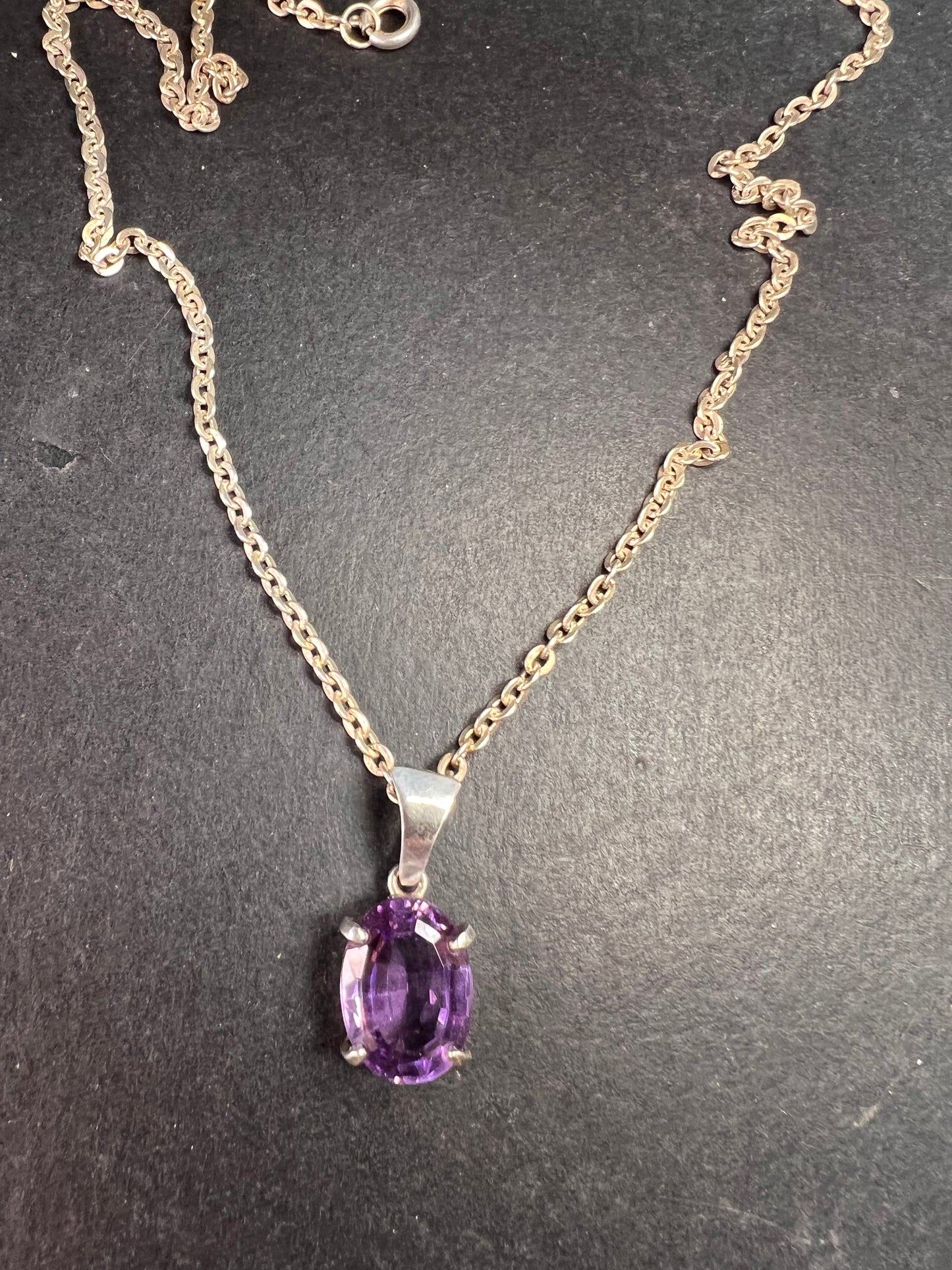 Vintage Amethyst Sterling Silver Pendant on 960 Silver Chain 18”