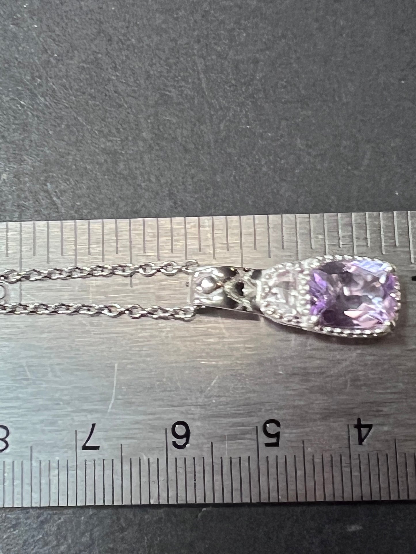 Rose de France amethyst and white topaz sterling silver pendant with stainless steel chain