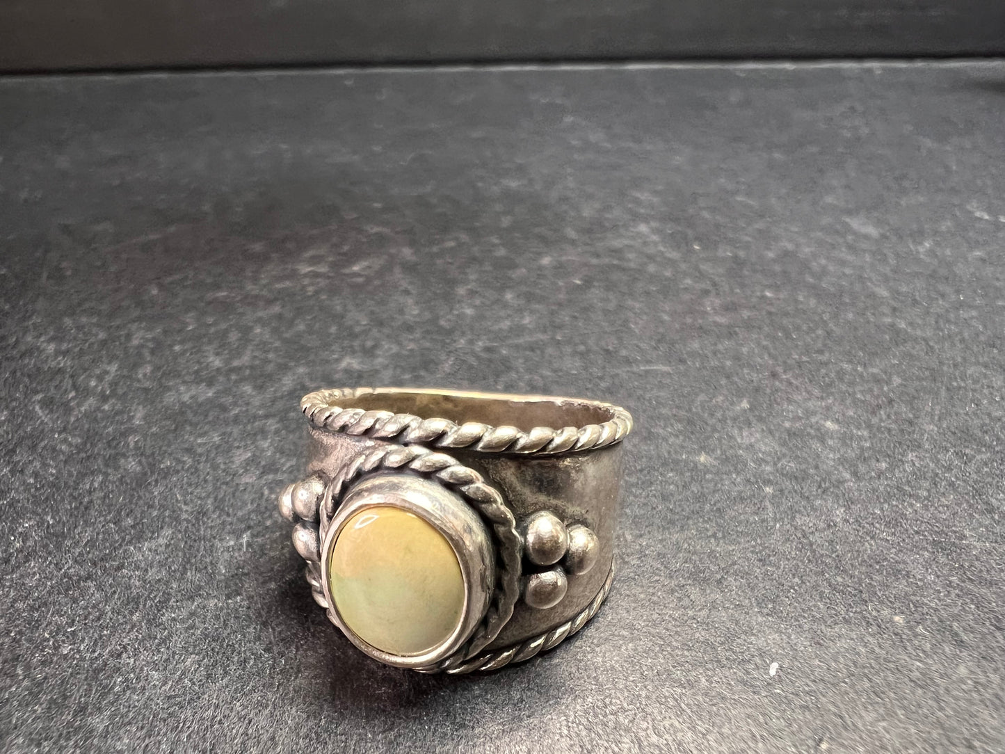 Vintage Sterling Silver Size 6 Ring | Artisan Style Green Cabochon Band