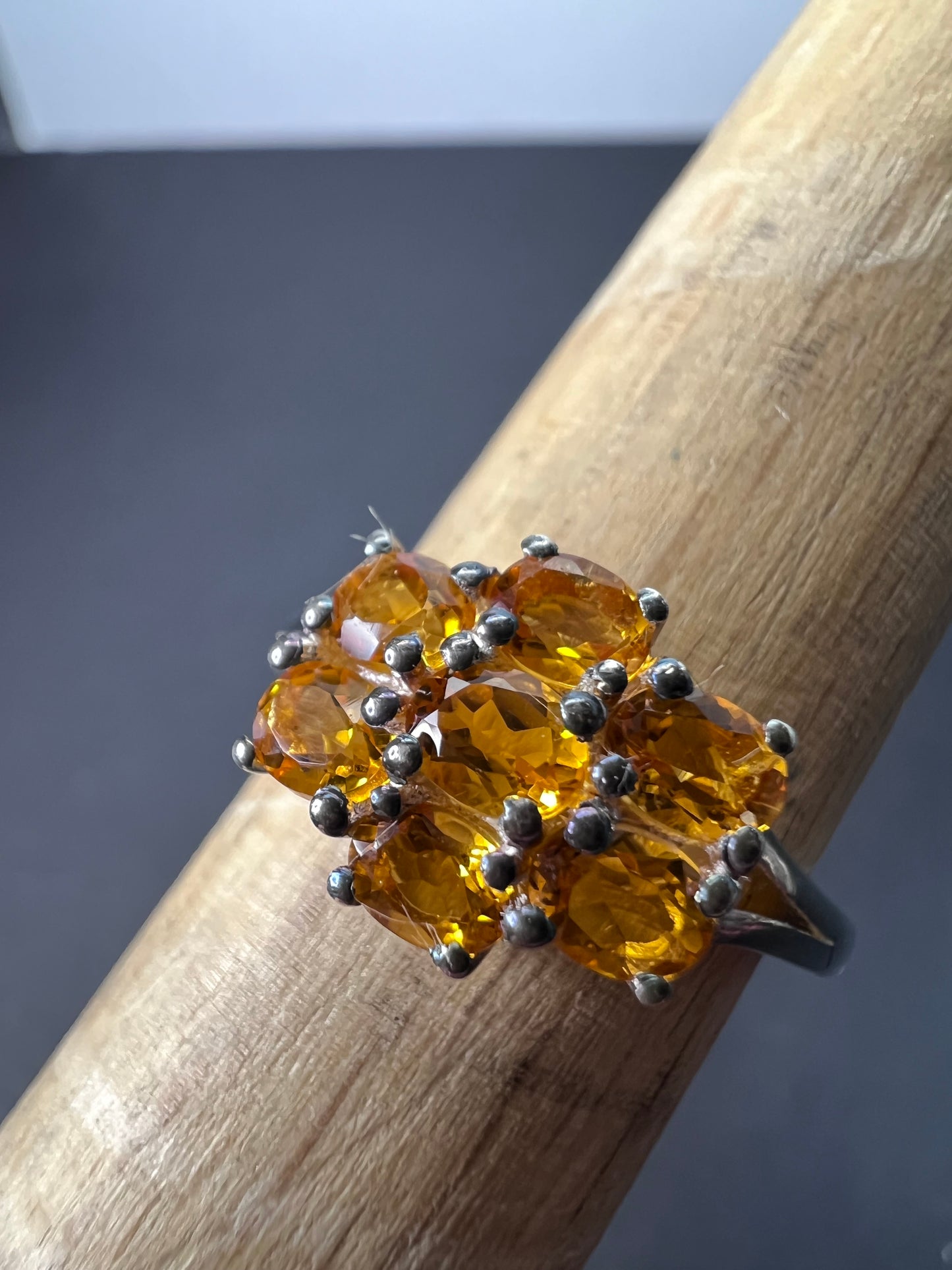 Mandarin citrine sterling silver cluster ring size 6