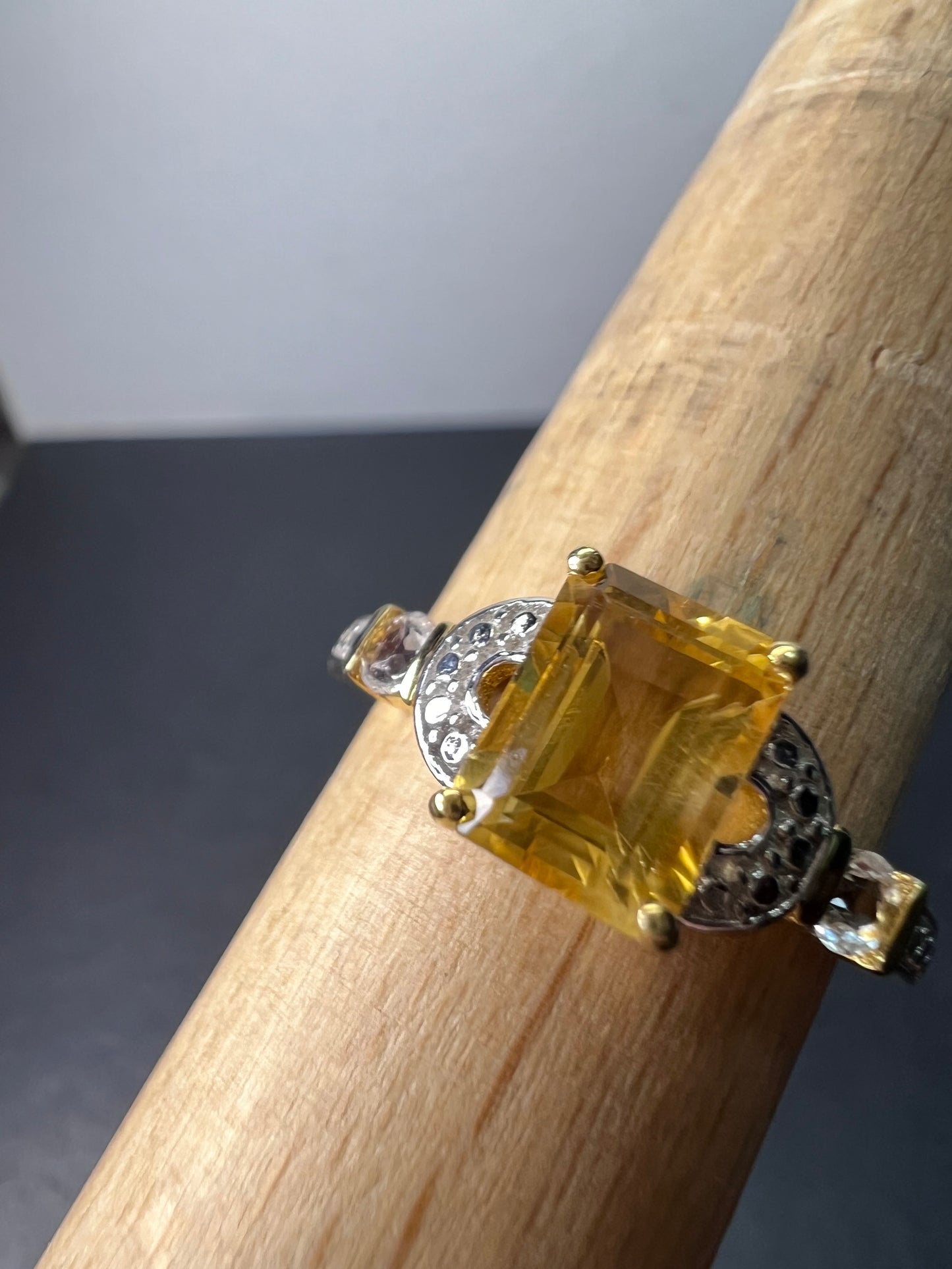 Citrine and white topaz ring in gold over sterling silver size 9