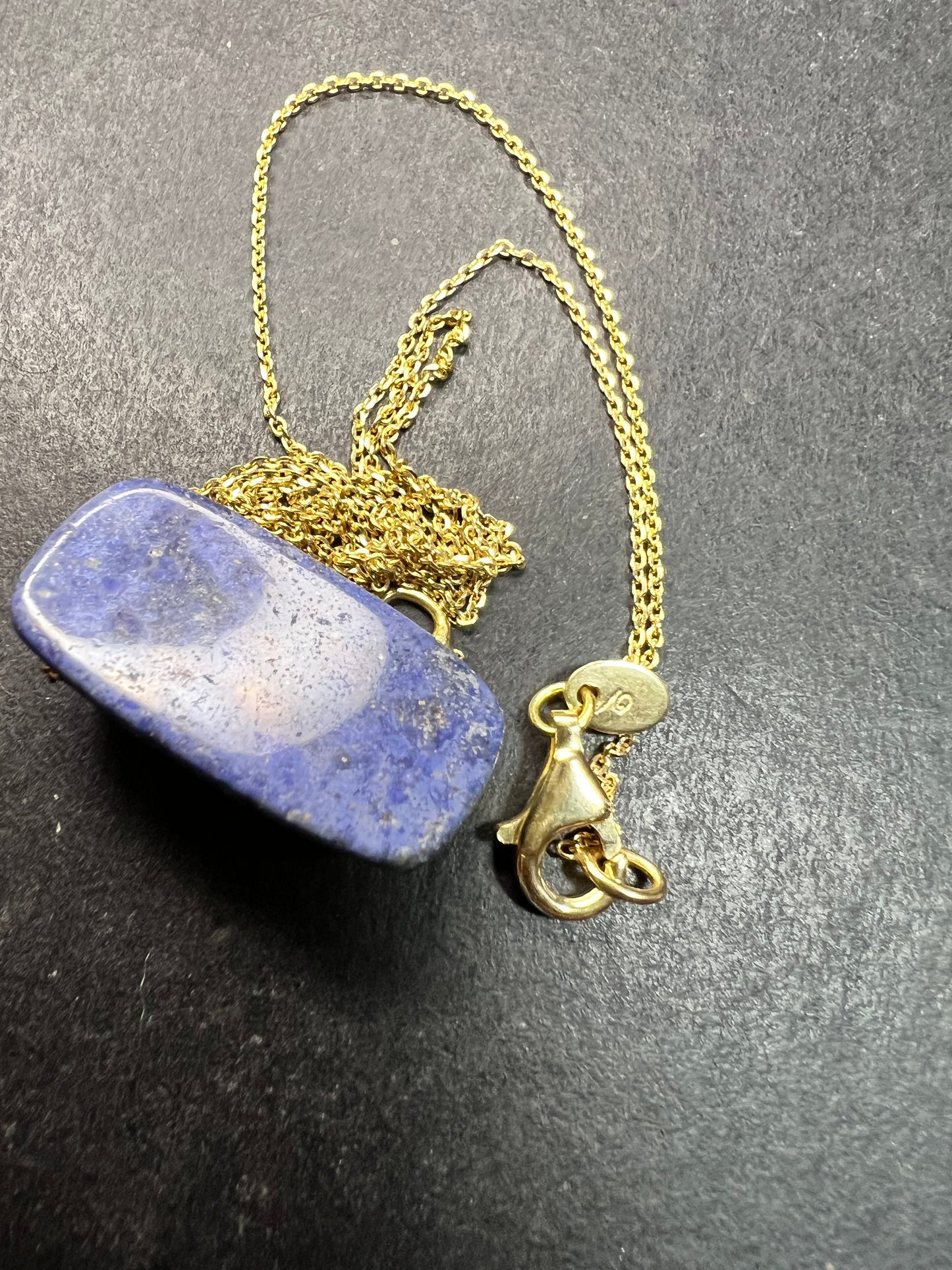 Dumortierite Pendant Necklace 23” Gold Over 925 Italy Adjustable