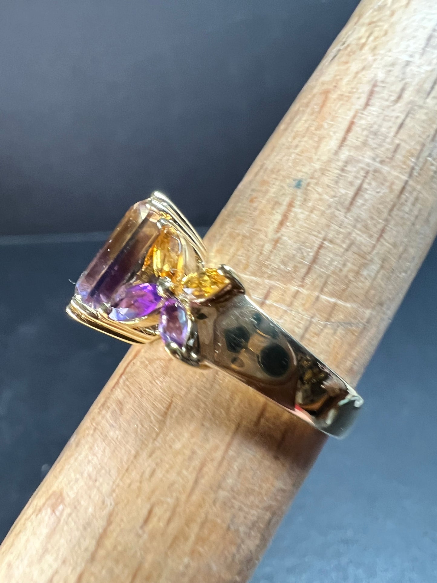 Ametrine Citrine Amethyst Ring Gold Plated 925 Size 7