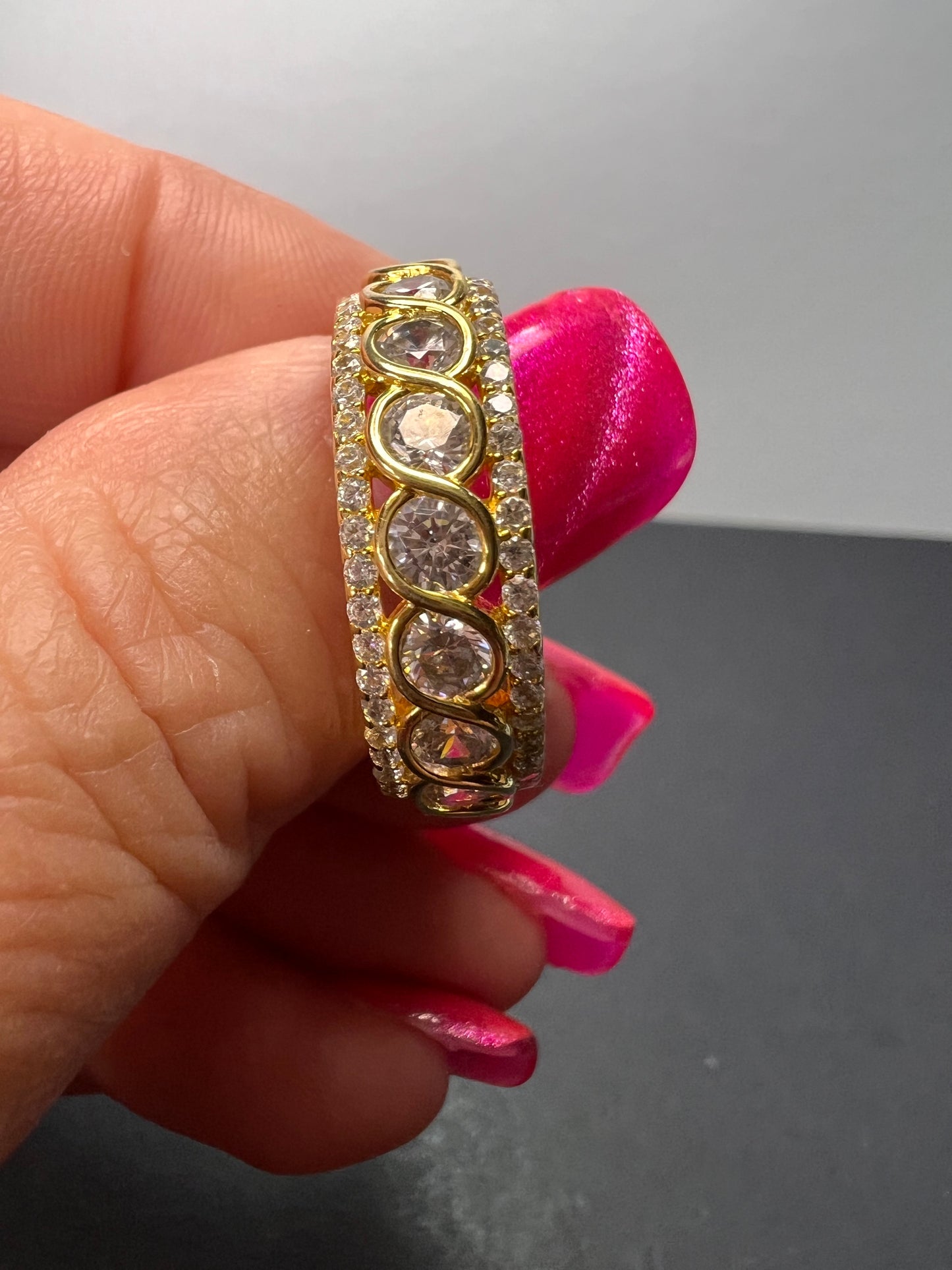 CZ gold over Sterling eternity band ring size 11