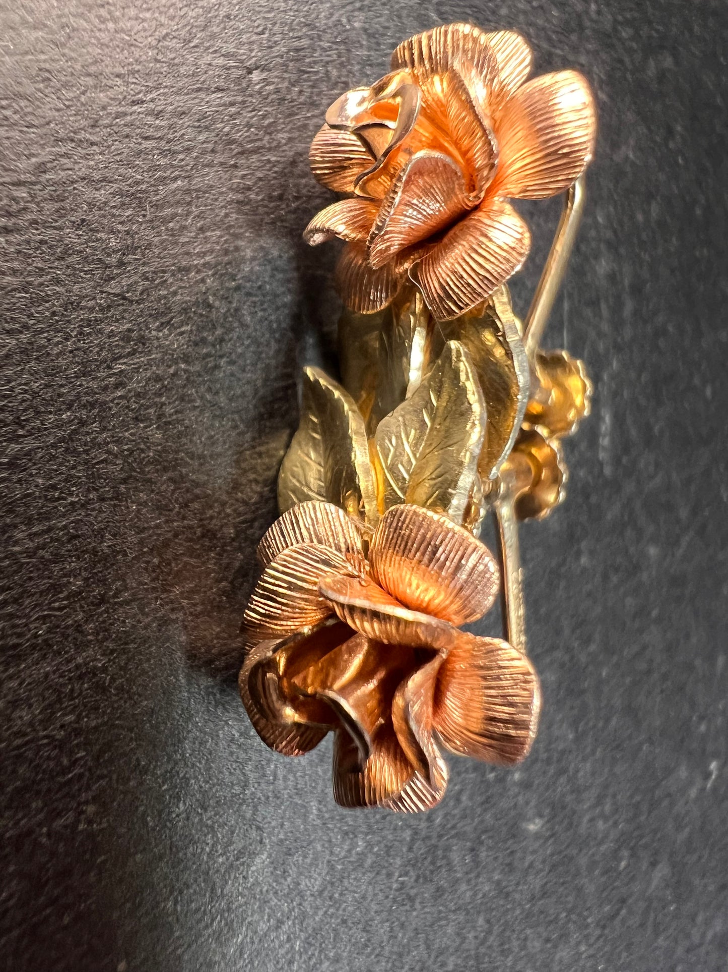 Vintage Krementz Rose and yellow gold tone Flower Leaf Screw Back Earrings