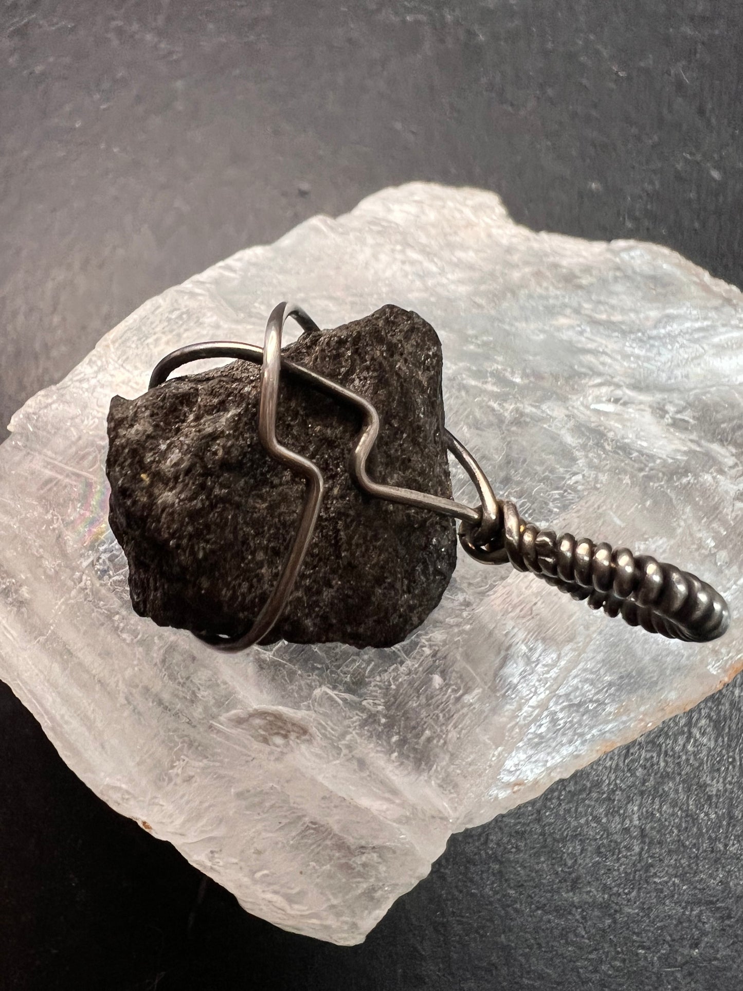 Vintage Sterling Silver Wrapped Rough Garnet in Schist Matrix Pendant