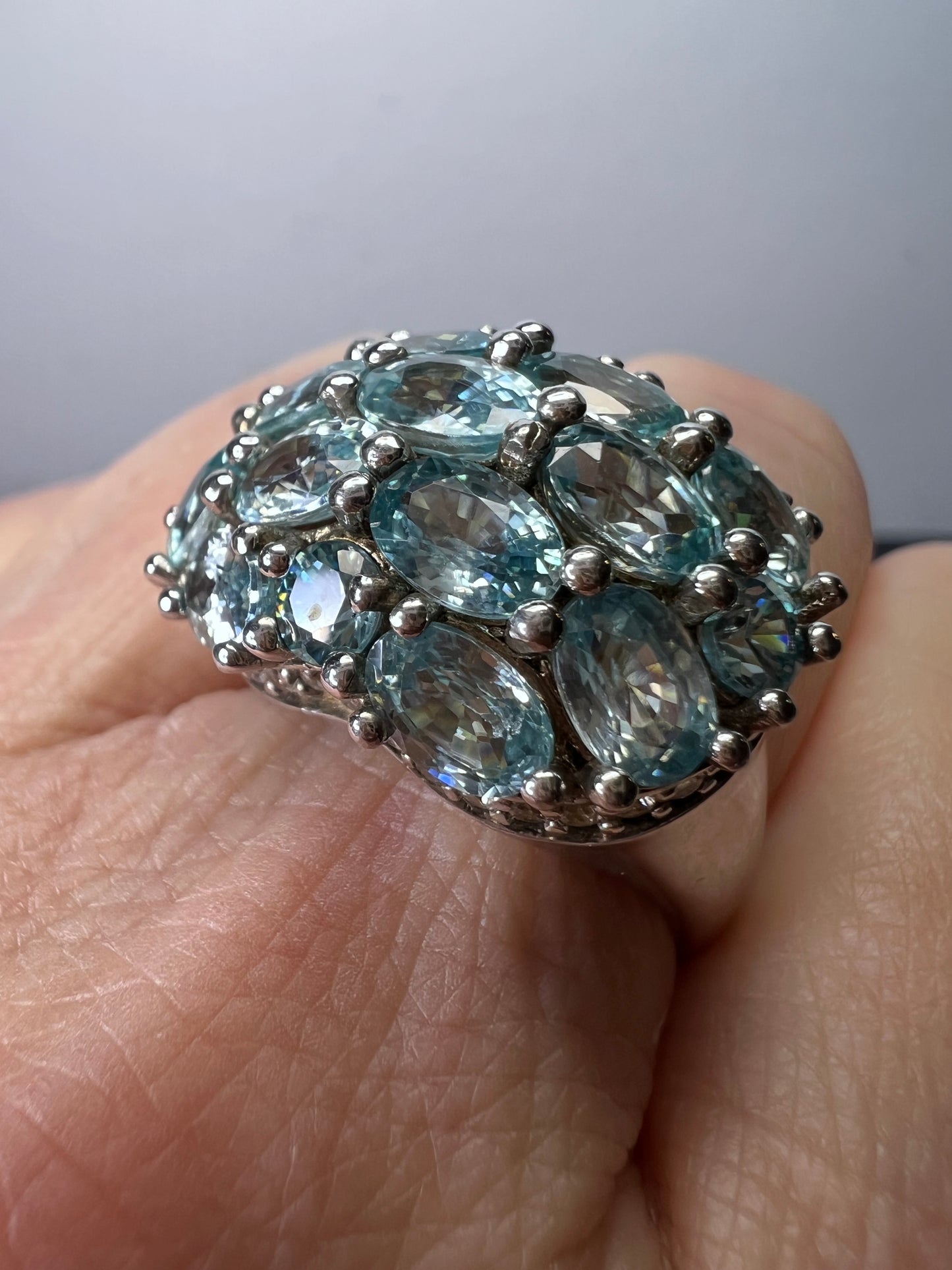 Blue topaz sterling silver cluster statement ring size 9