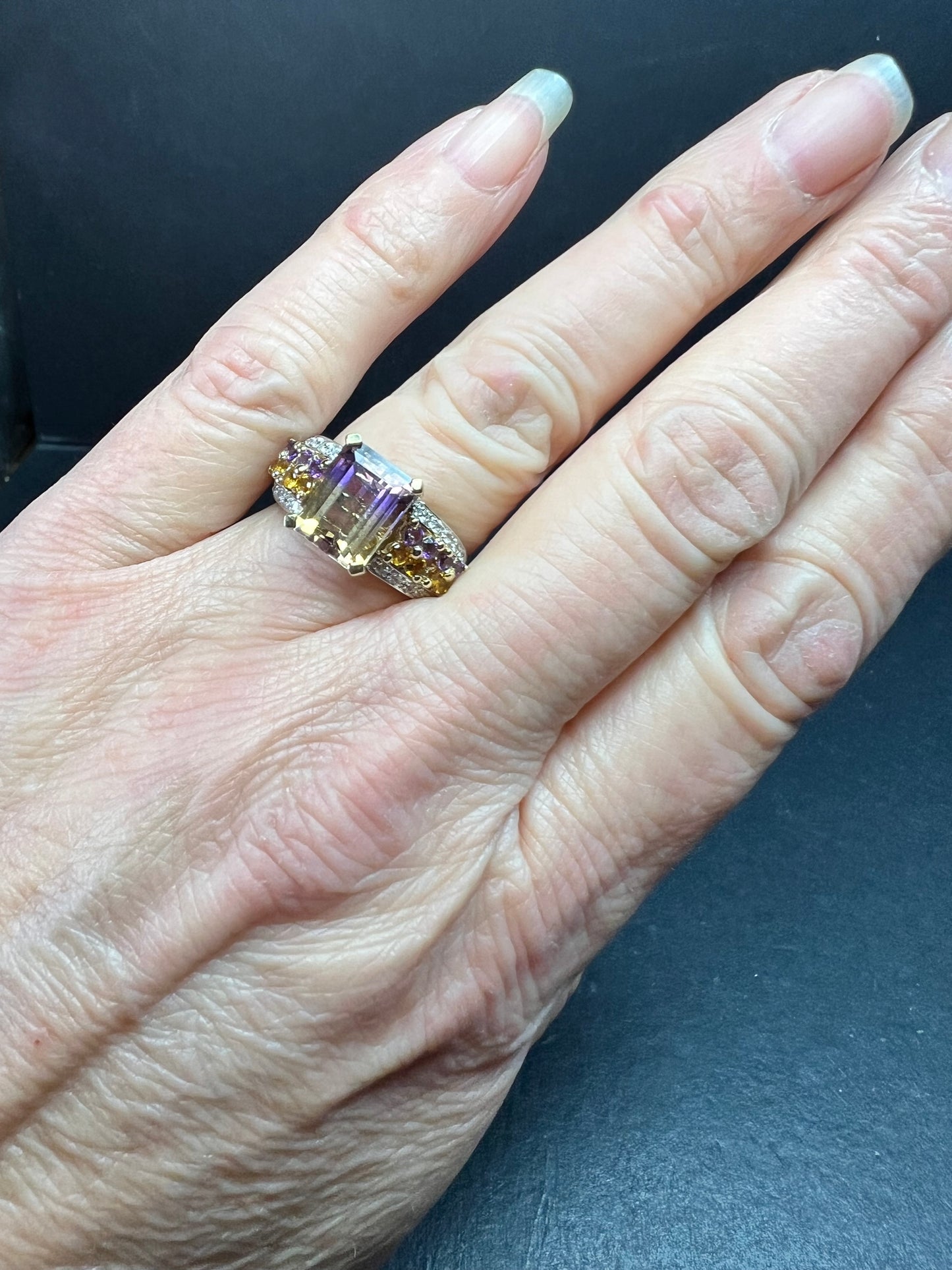 Ametrine Citrine Amethyst Ring 925 Vermeil SD Size 7