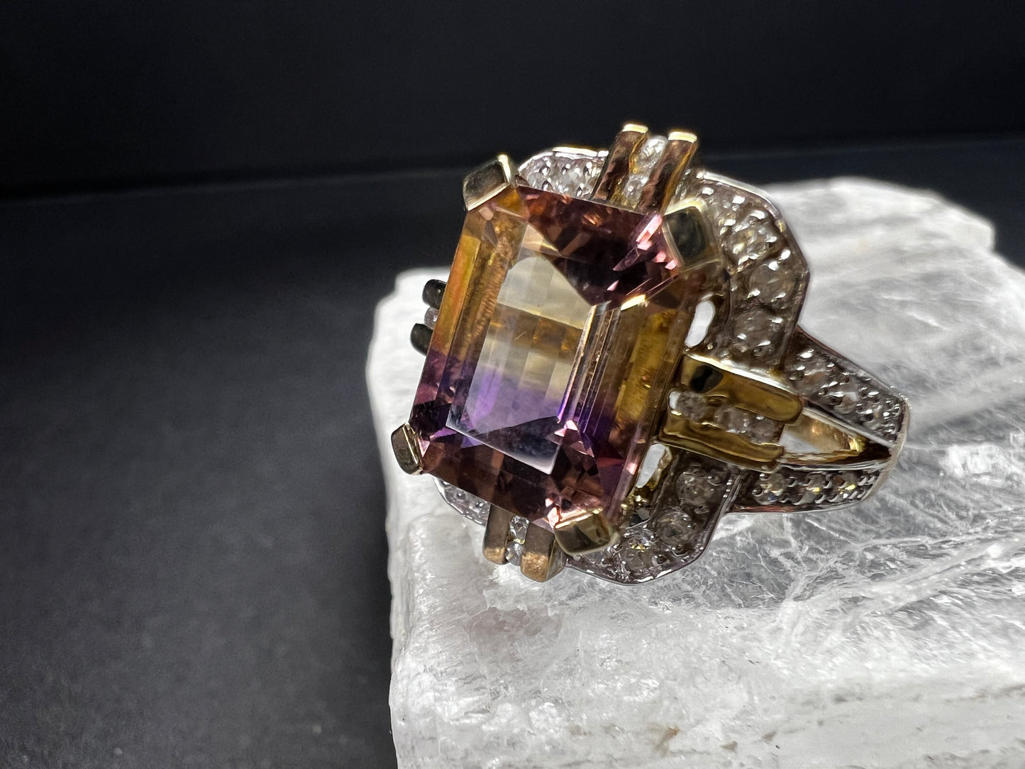 Vintage Ametrine Emerald Cut Ring Gold Over Sterling White Zircon Size 7