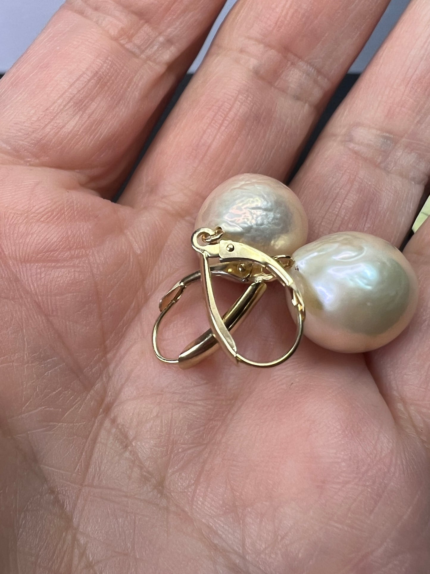 14k gold lever back pearl earrings