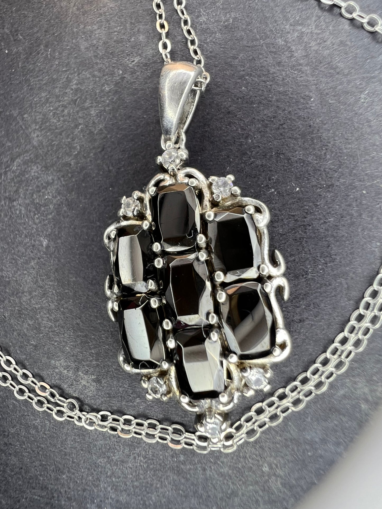 Elite shungite and white topaz sterling silver pendant and chain necklace