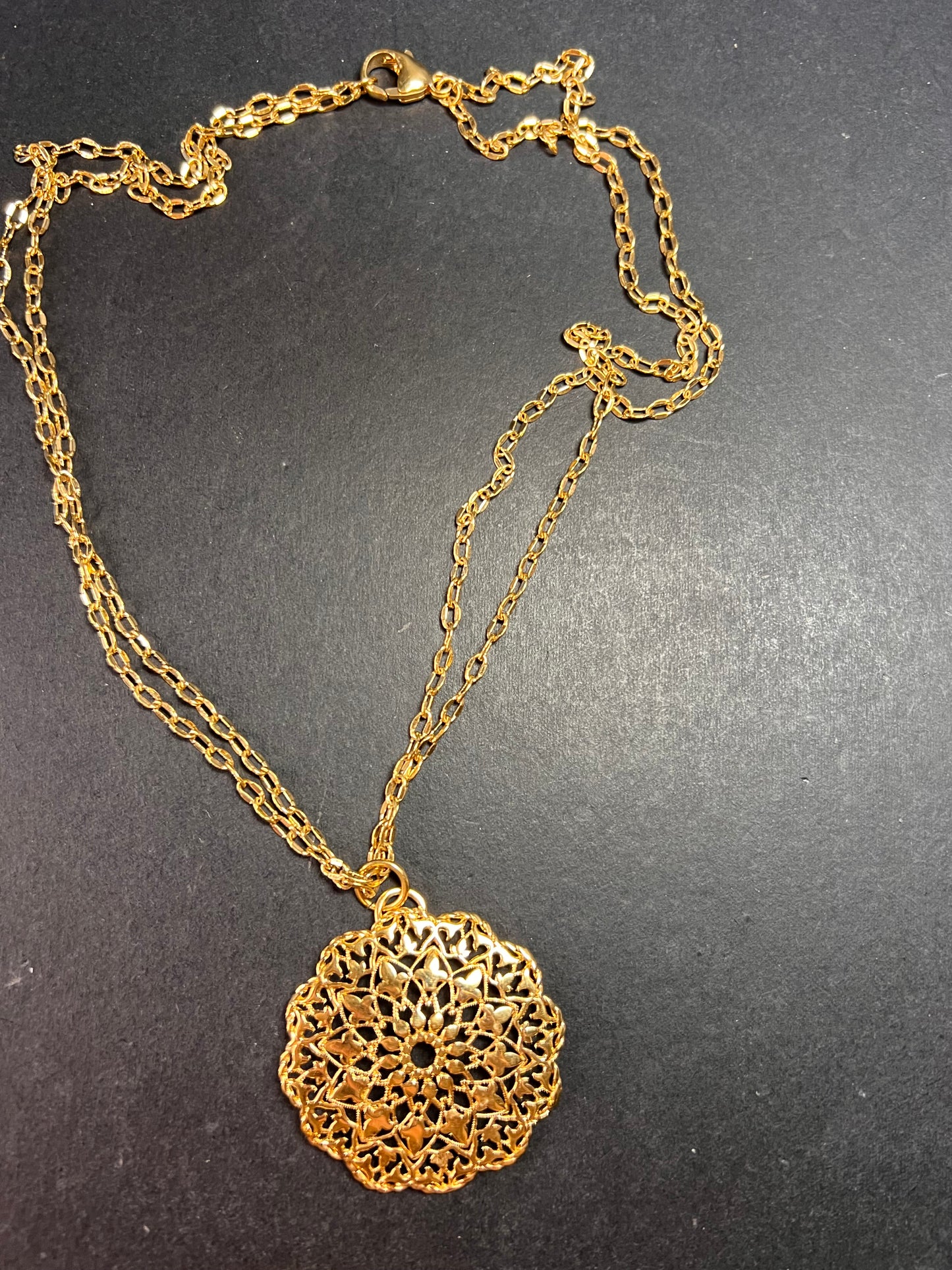 Dolce Vita Medallion Pendant Necklace 2 Strand Italy Gold Plate