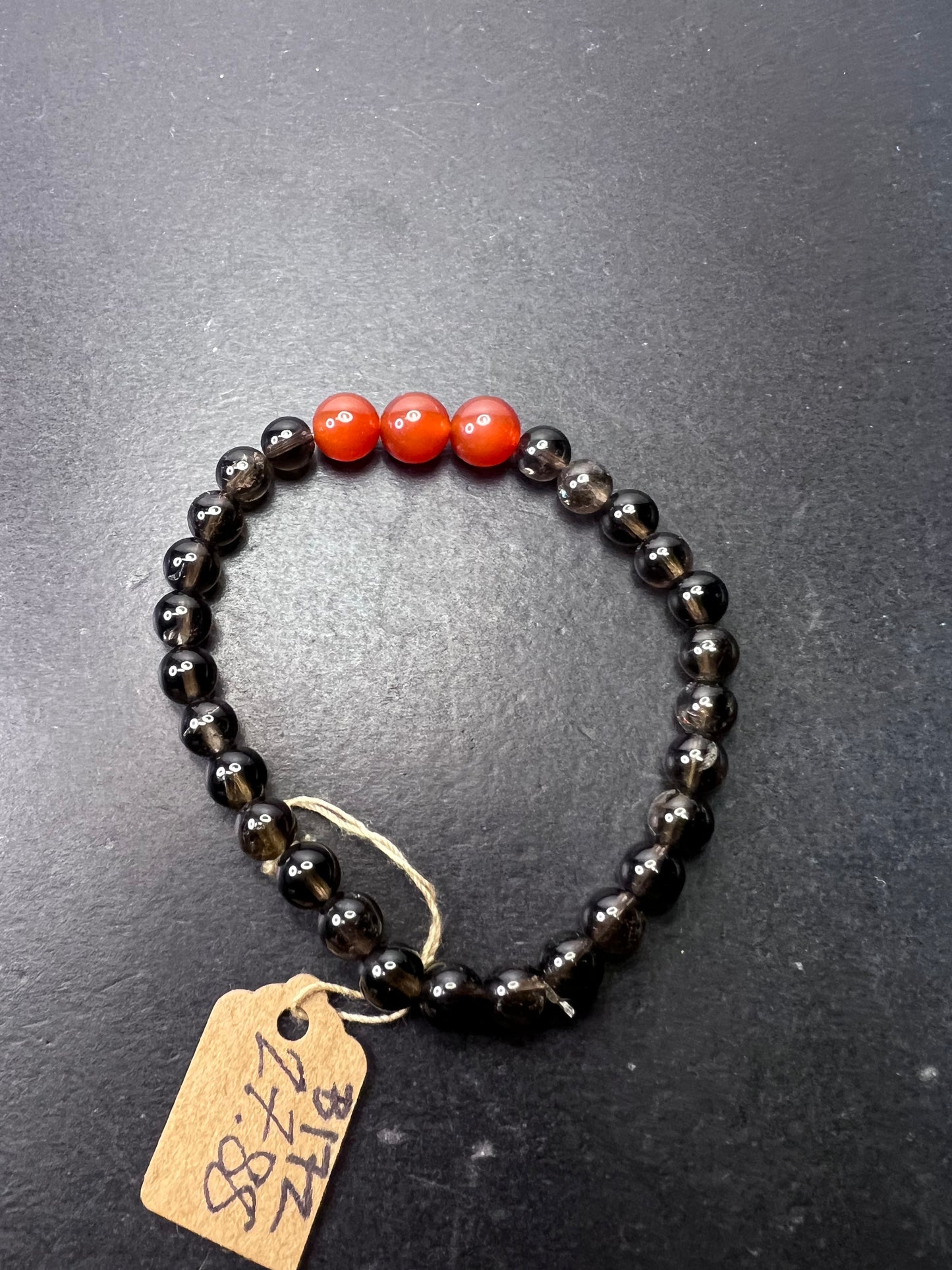 Smoky quartz and carnelian bracelet 7 inch