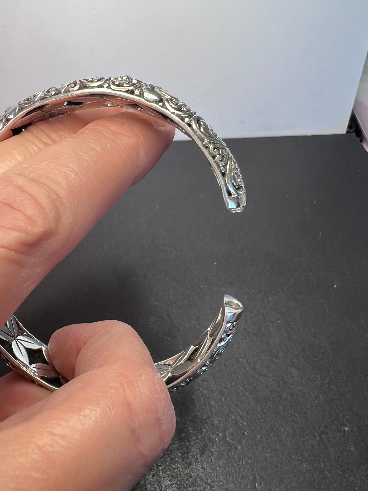 Bali Sterling silver dragonfly flower bangle bracelet