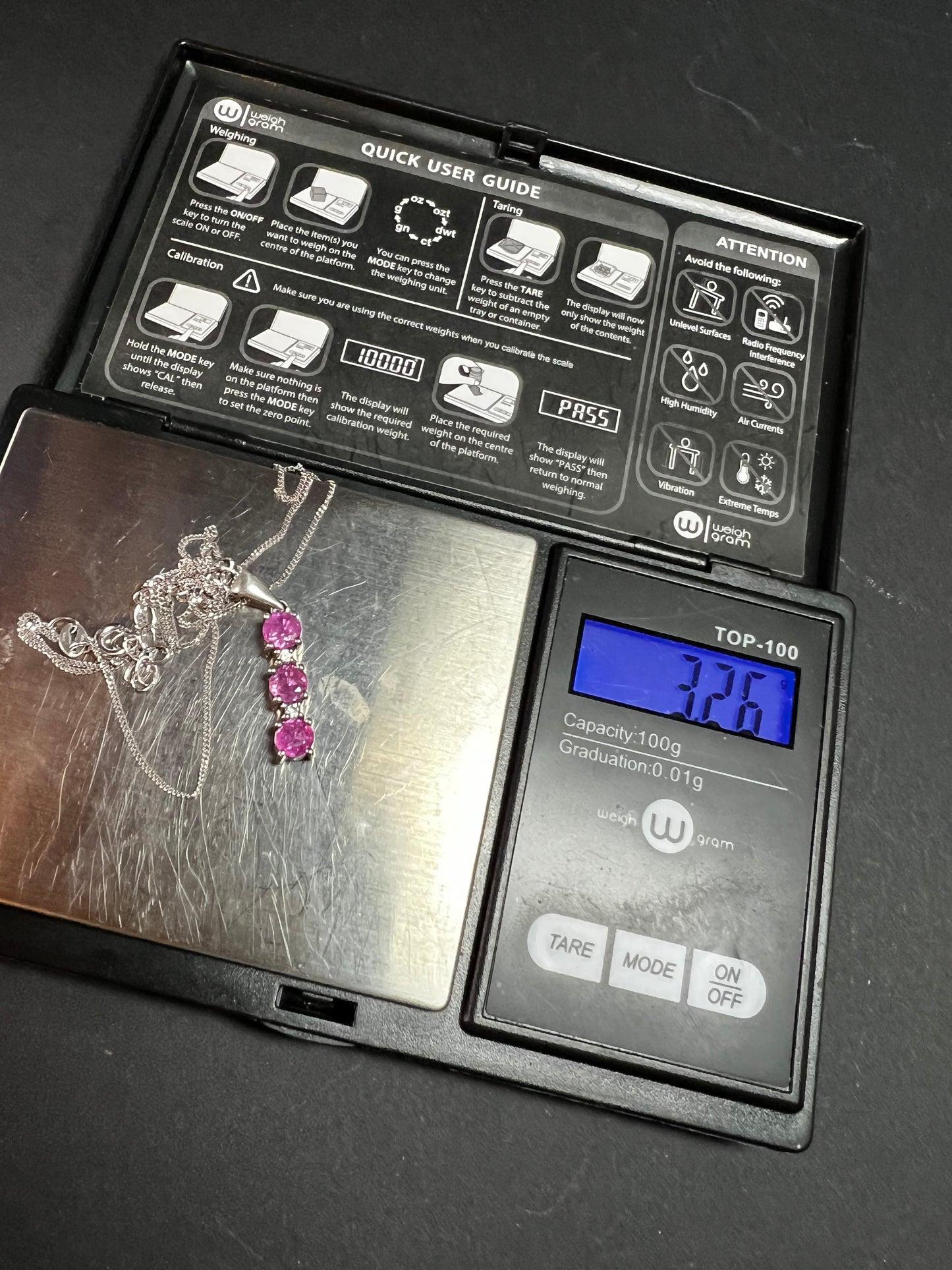 Pink Sapphire & White Topaz Sterling Silver Pendant Necklace 16-18”