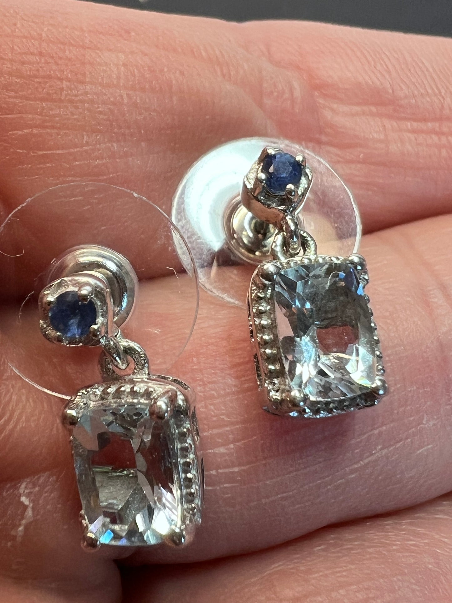 aquamarine and blue sapphire sterling silver earrings