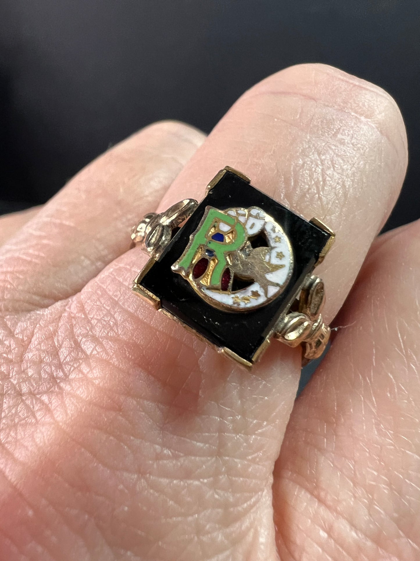 Vintage A&Z 10K Gold Filled Daughters of Rebekah Odd Fellows Enamel Ring – Size 9
