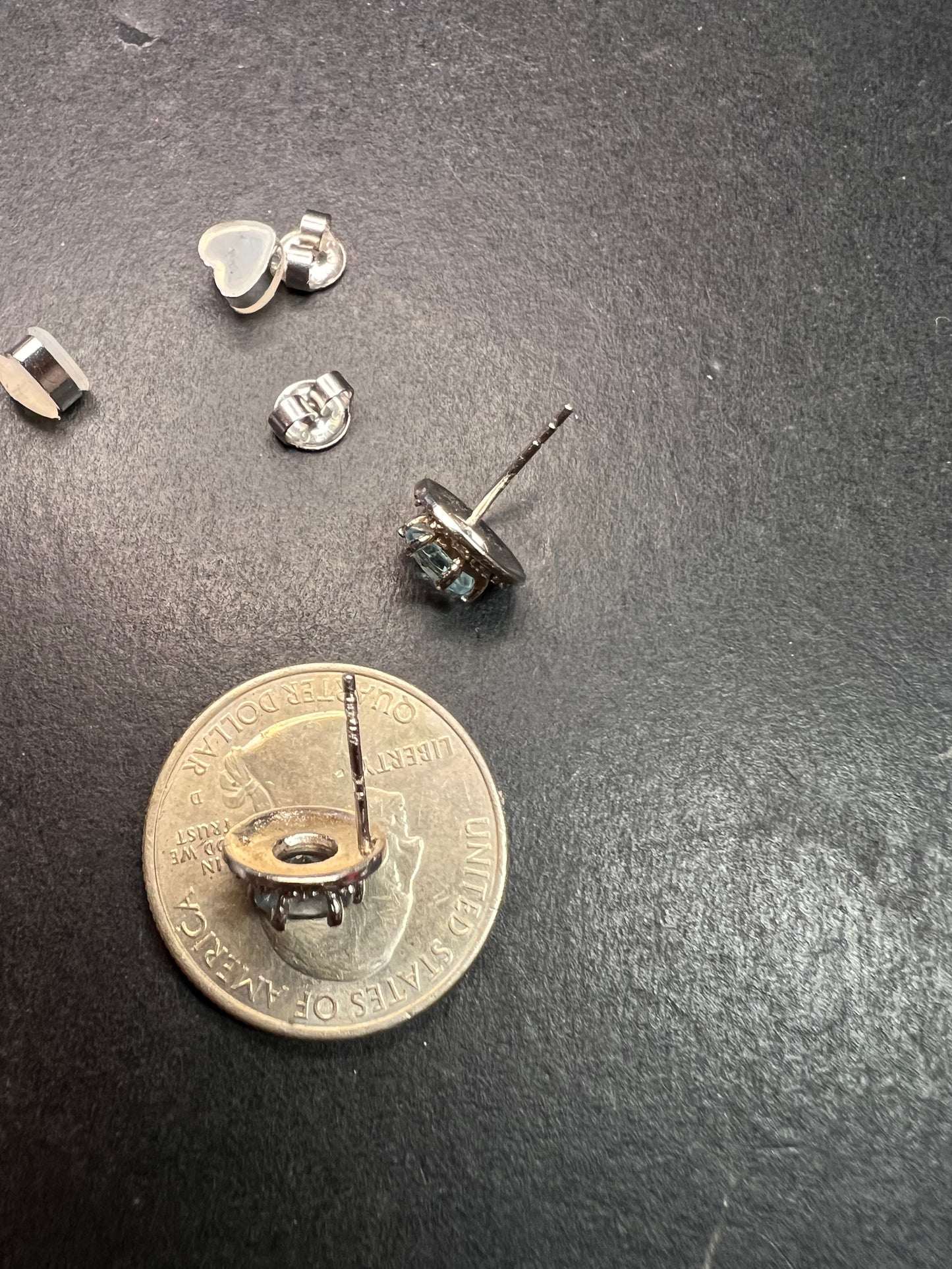 NEW blue topaz and diamond sterling silver stud earrings