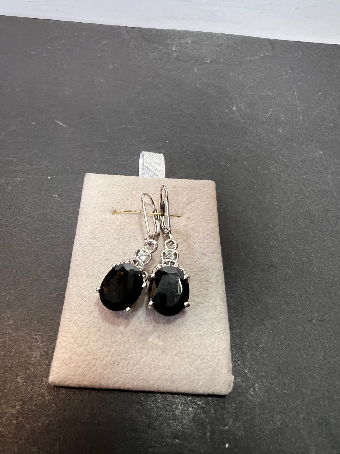 Black spinel lever back Sterling earrings