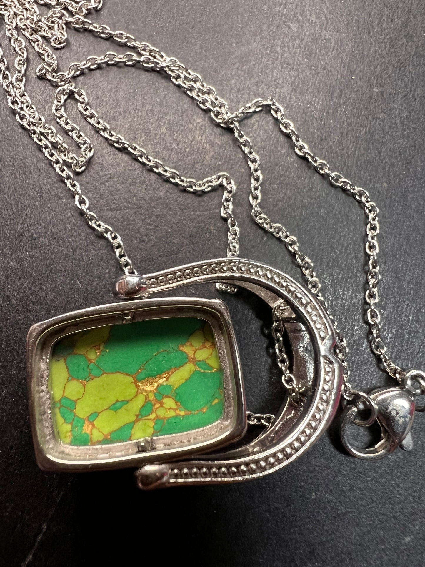 NEW Mojave green turquoise convertible pendant ring with chain in stainless steel