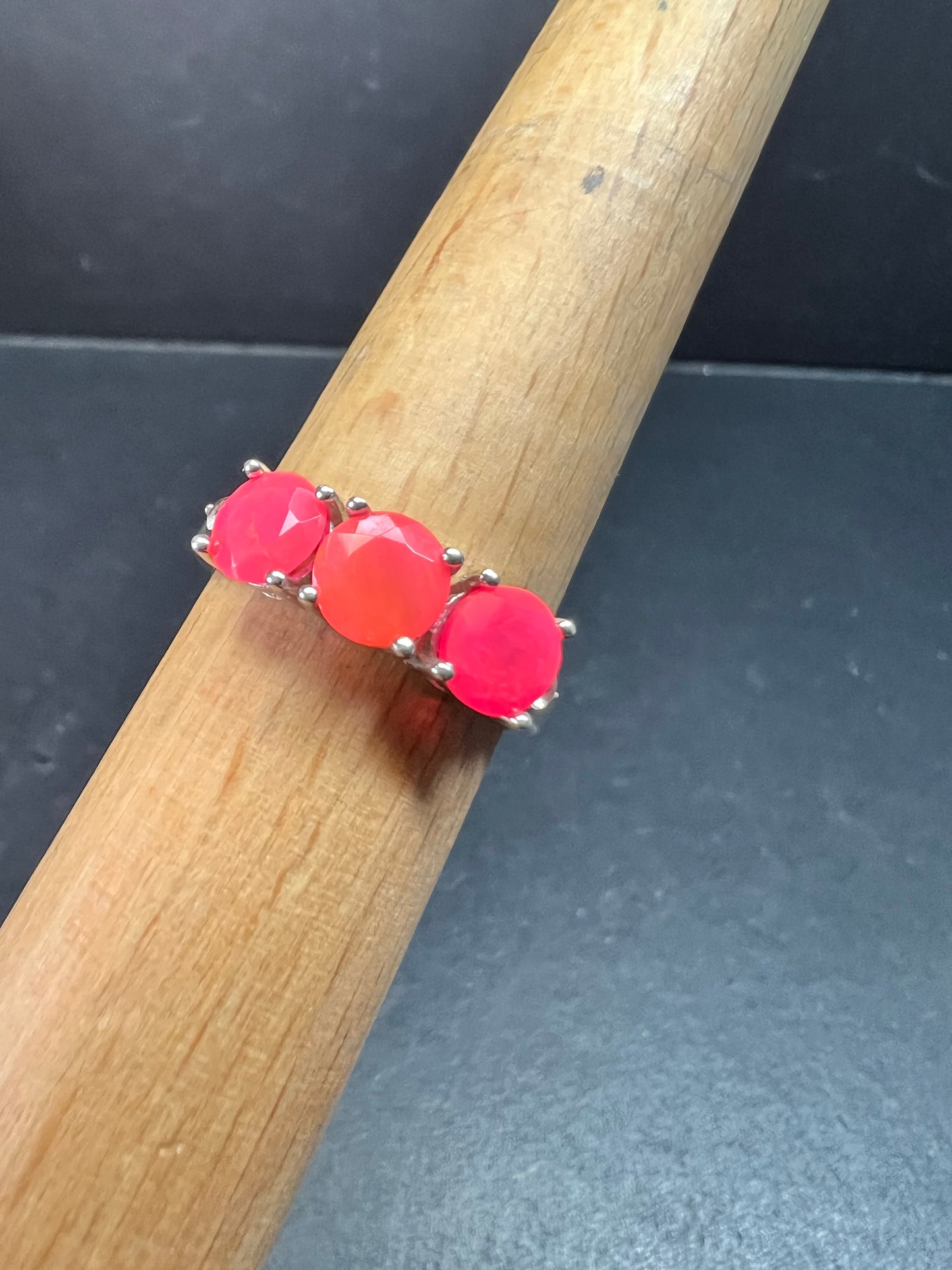 Sterling Silver Neon Pink Opal Ring Size 9 Topaz 925