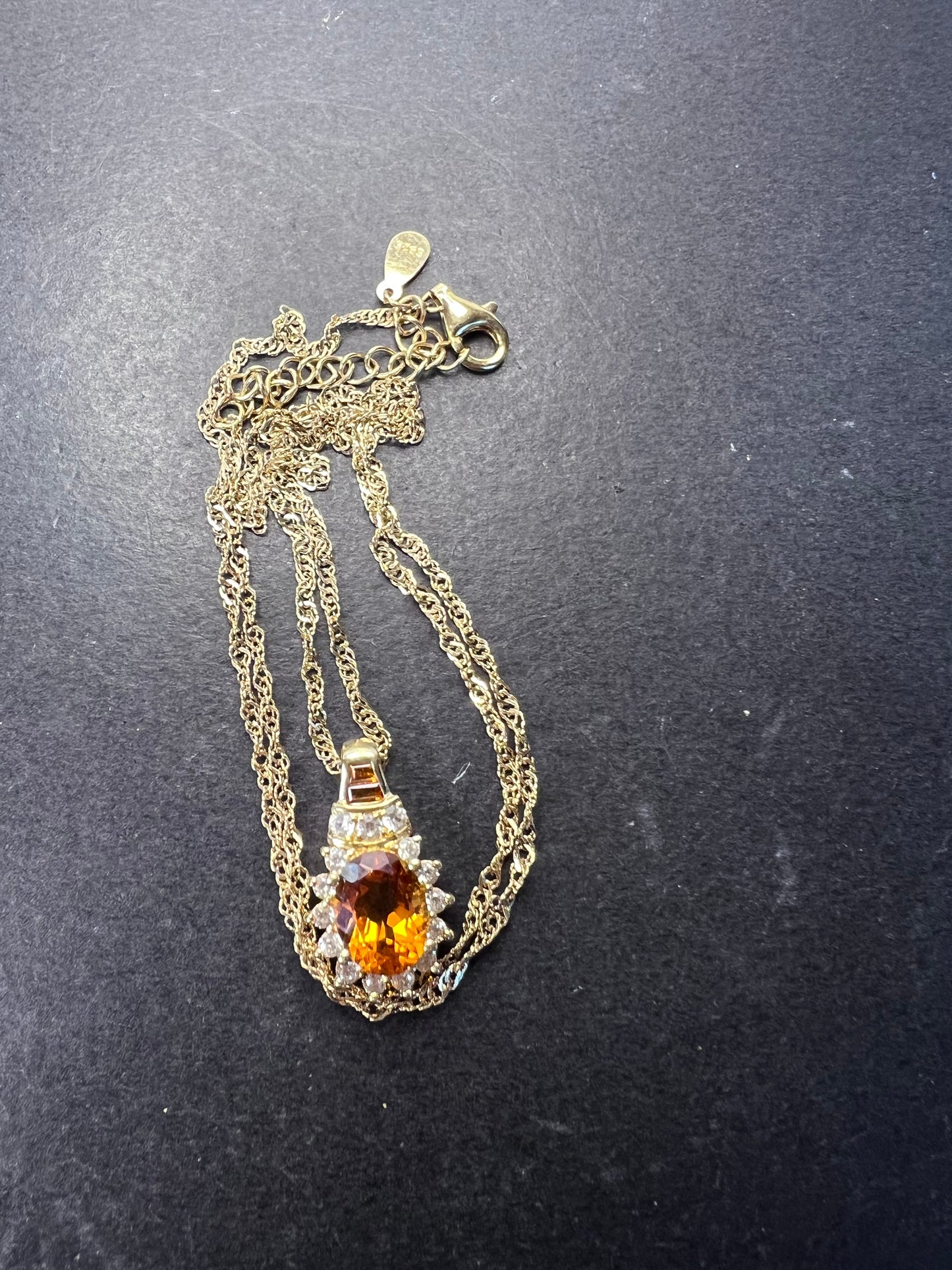 Mandarin citrine and white topaz halo pendant necklace in 14k gold over sterling silver