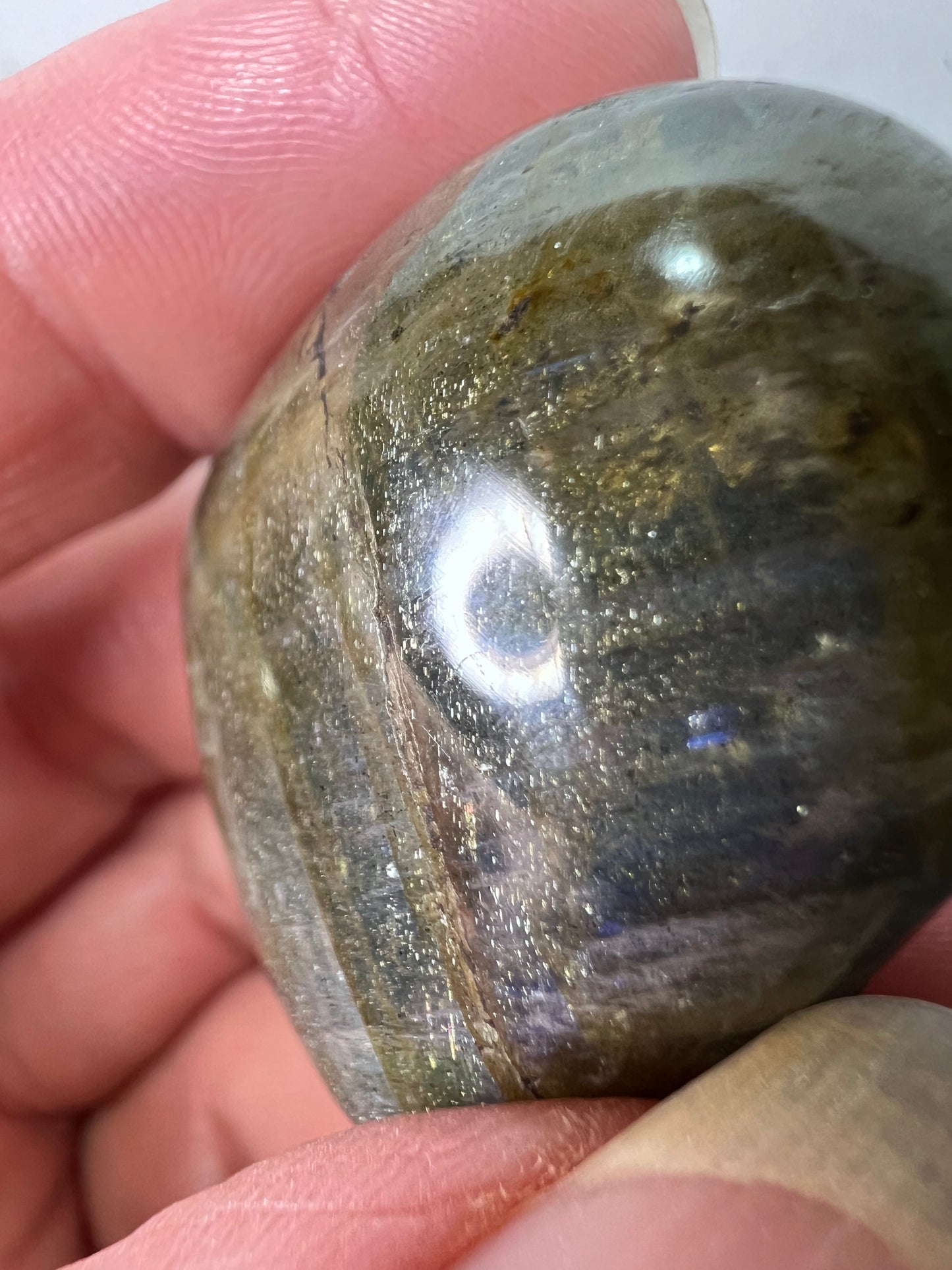 Labradorite heart with pink and purple flash