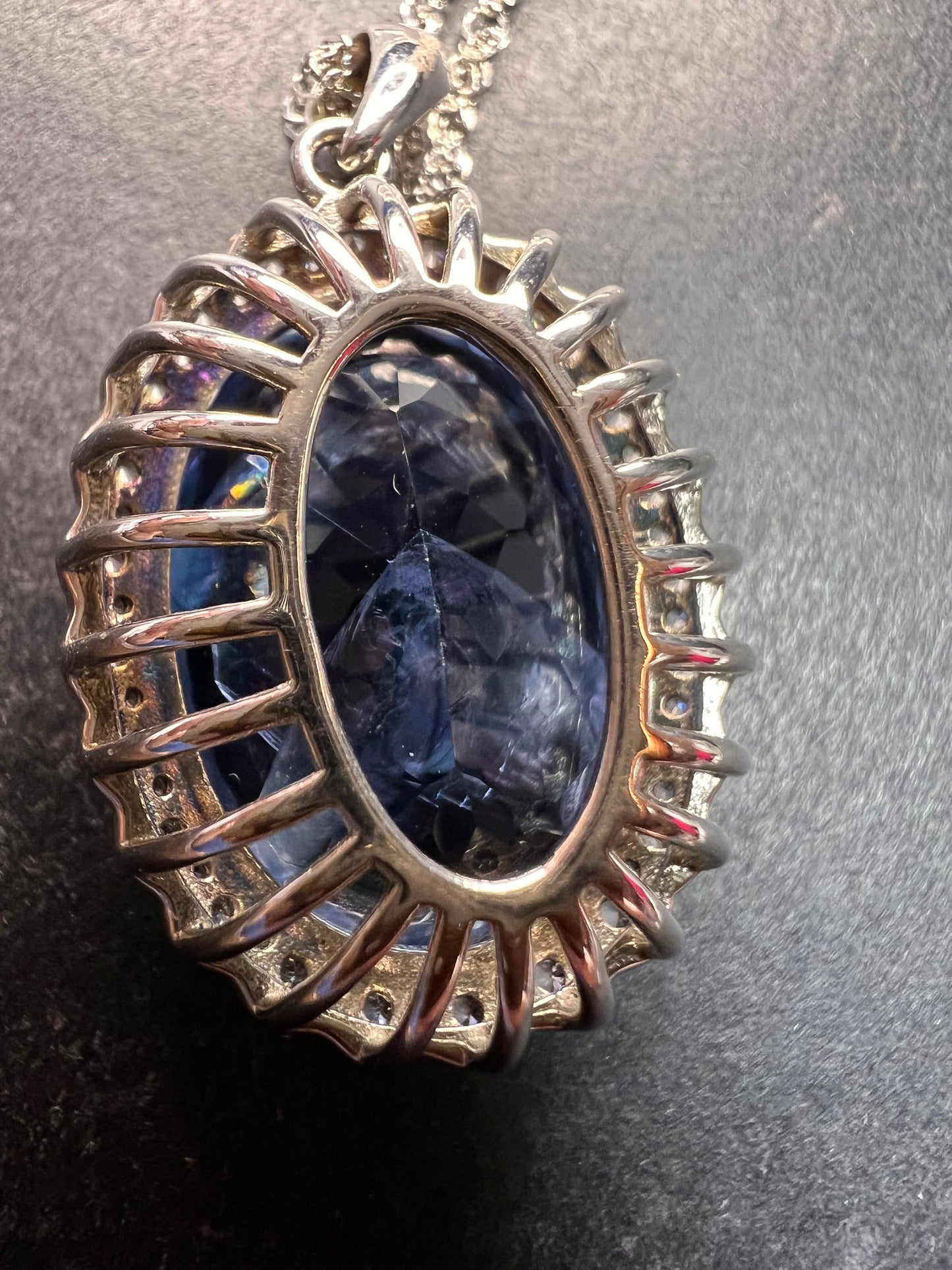 Blue Color-Change Fluorite Pendant in Rhodium Over Sterling Silver with Chain