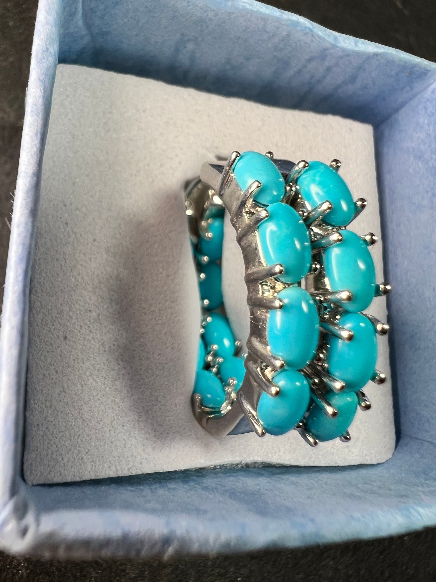 Sterling Silver Turquoise Inside Out Hoop Earrings 925 Estate Like New