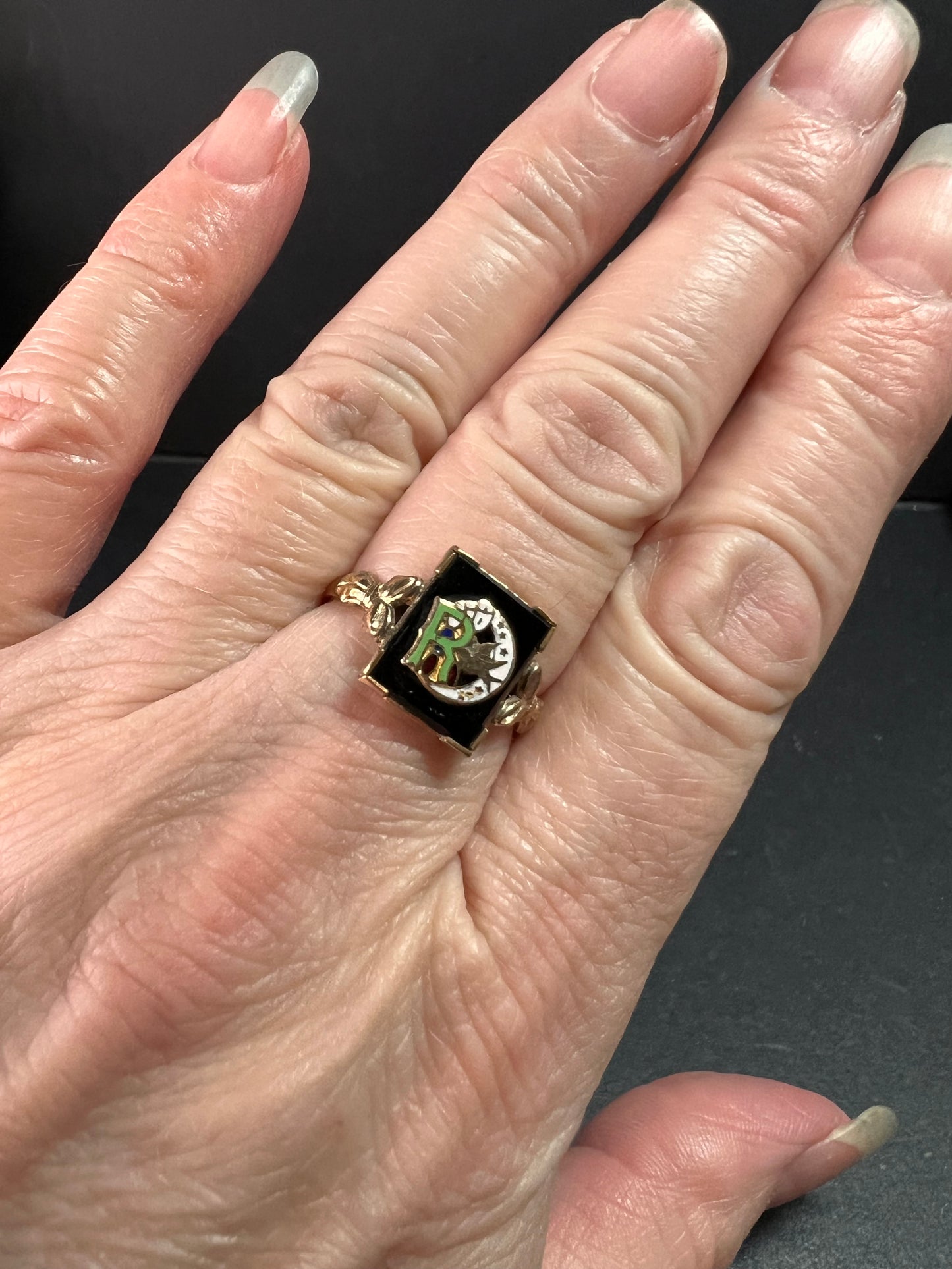 Vintage A&Z 10K Gold Filled Daughters of Rebekah Odd Fellows Enamel Ring – Size 9