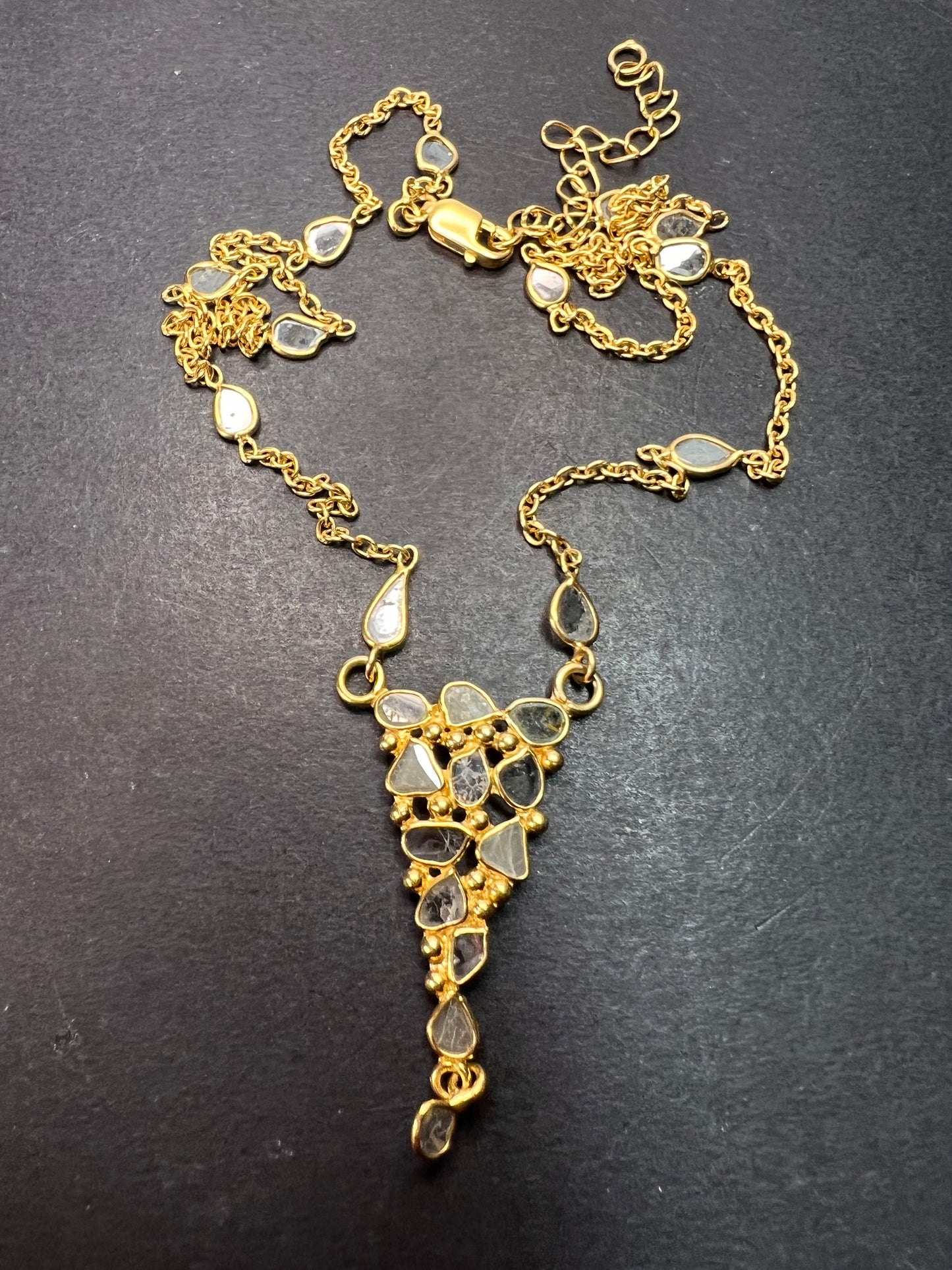 Polki diamond station necklace in vermeil gold over sterling silver