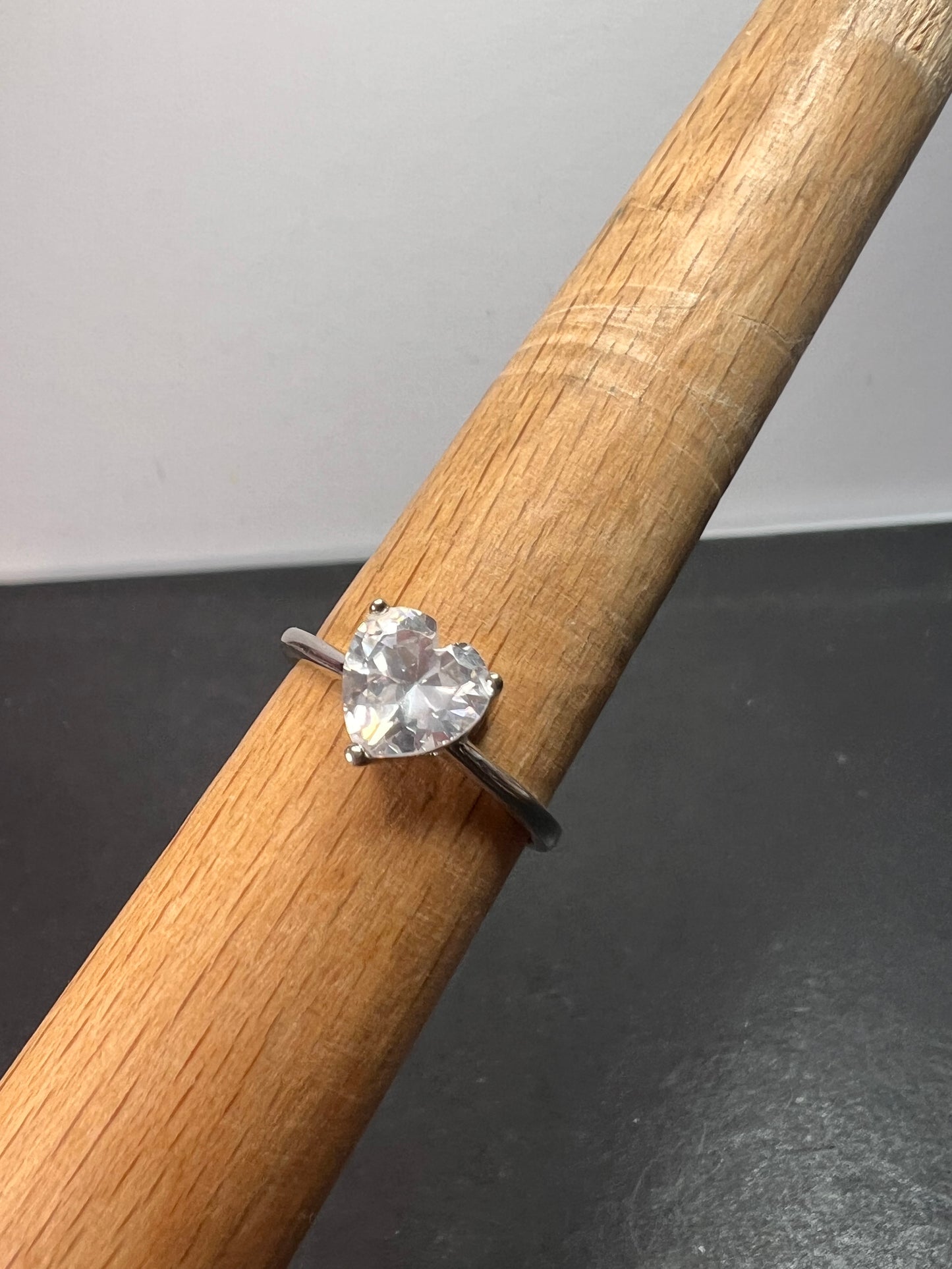 Cubic zirconia heart solitaire ring in sterling silver size 9