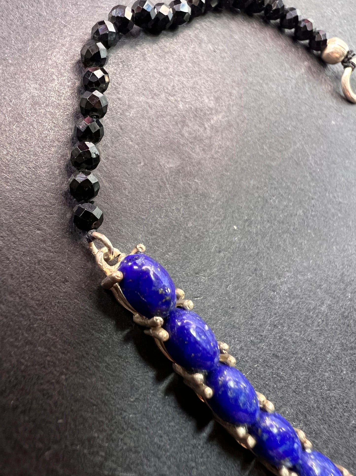 Lapis lazuli and black spinel sterling silver bracelet