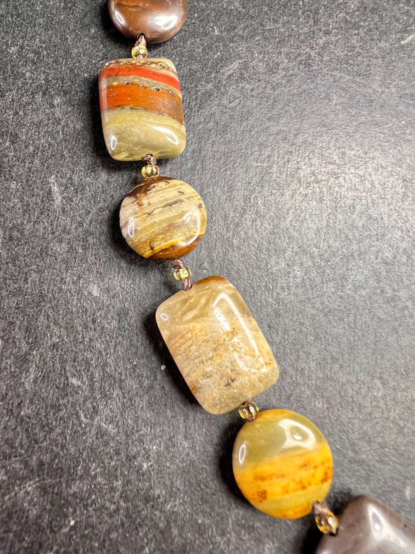 Vintage Petrified Wood Bead Necklace 20” Fossil Wood Earth Tone Jewelry