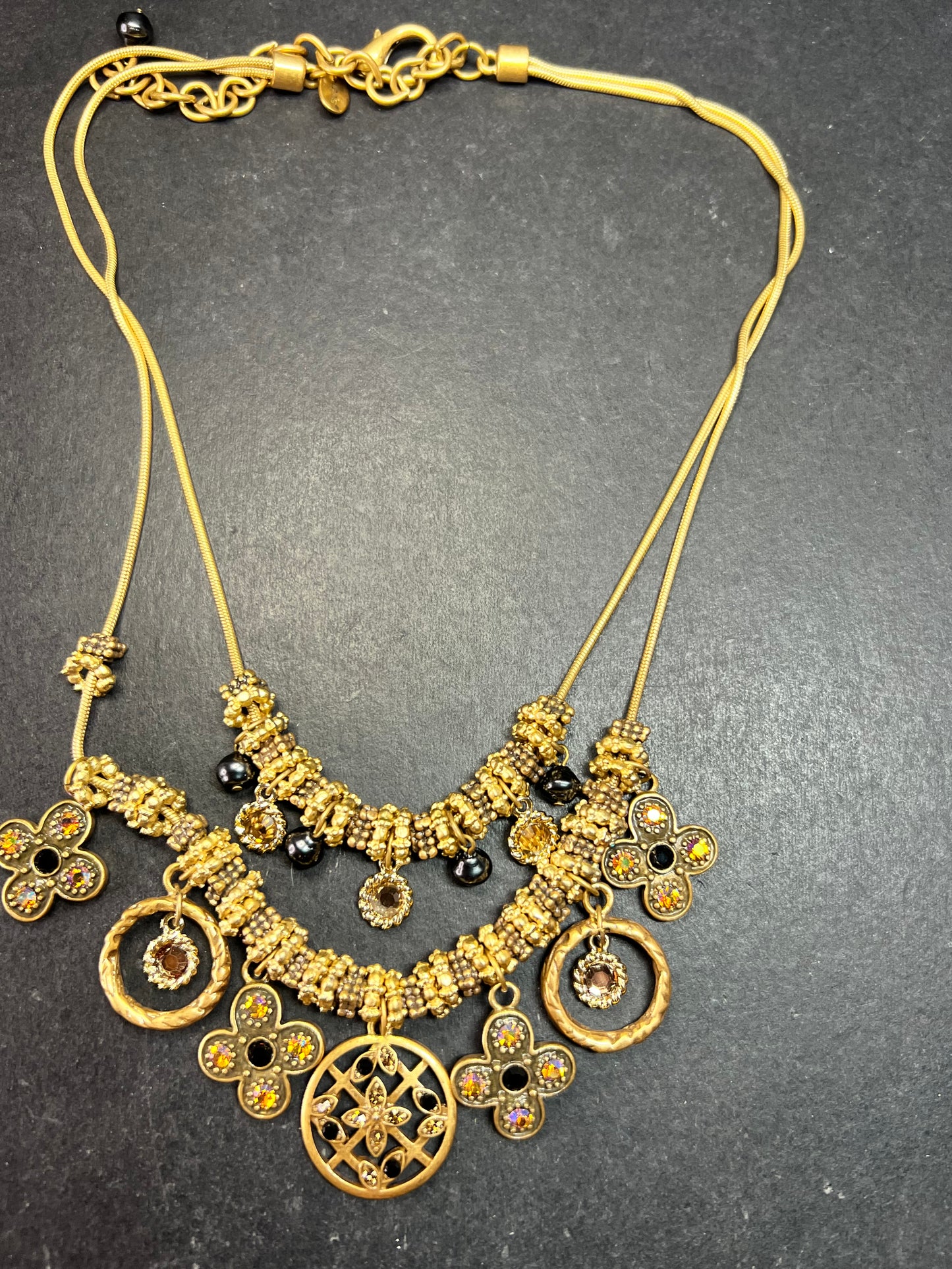 Chico’s Gold Tone Multi Charm Statement Necklace Adjustable 16–24”