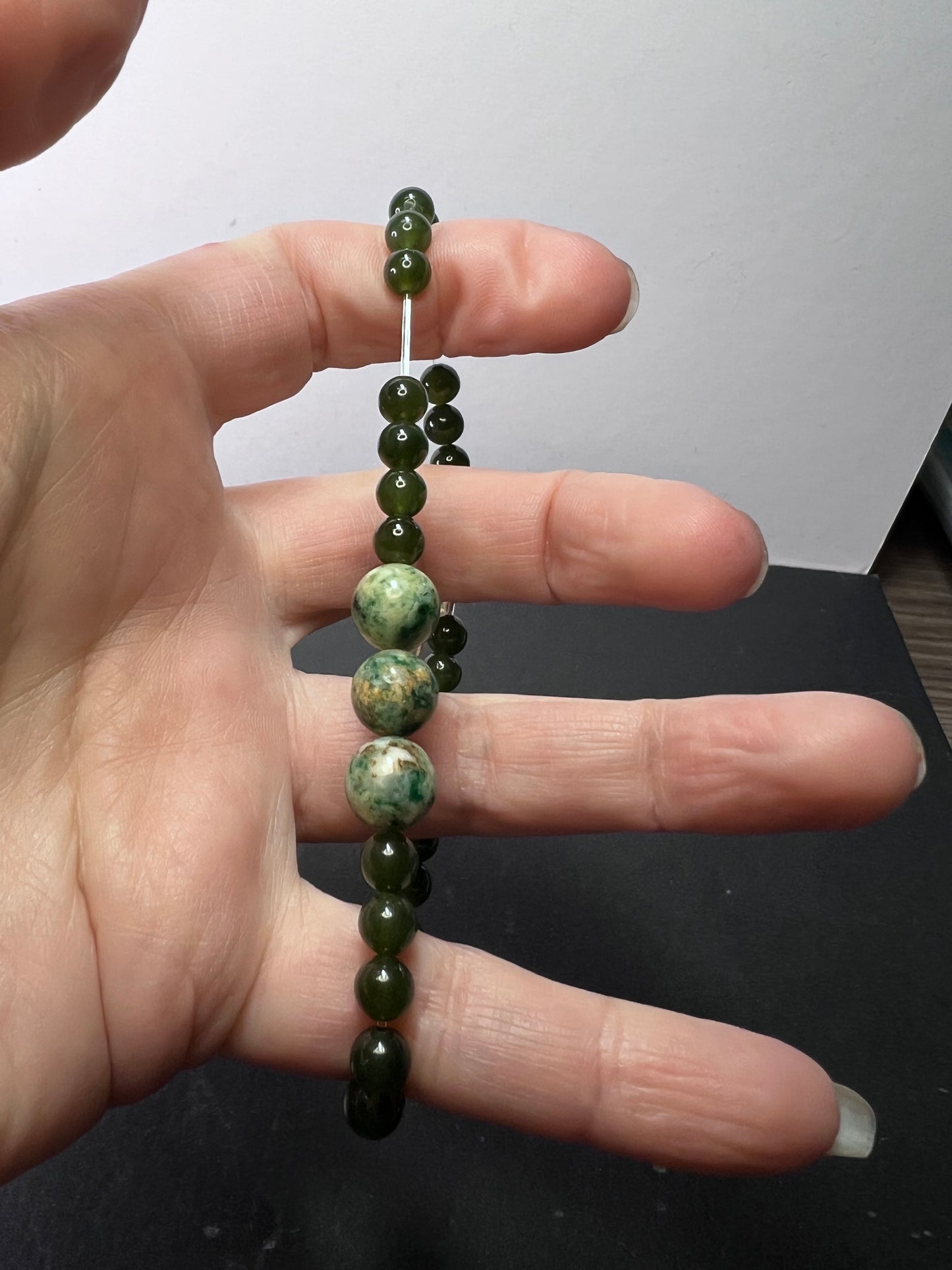 Nephrite Jade and Hackmanite stretch bracelet 8 inch