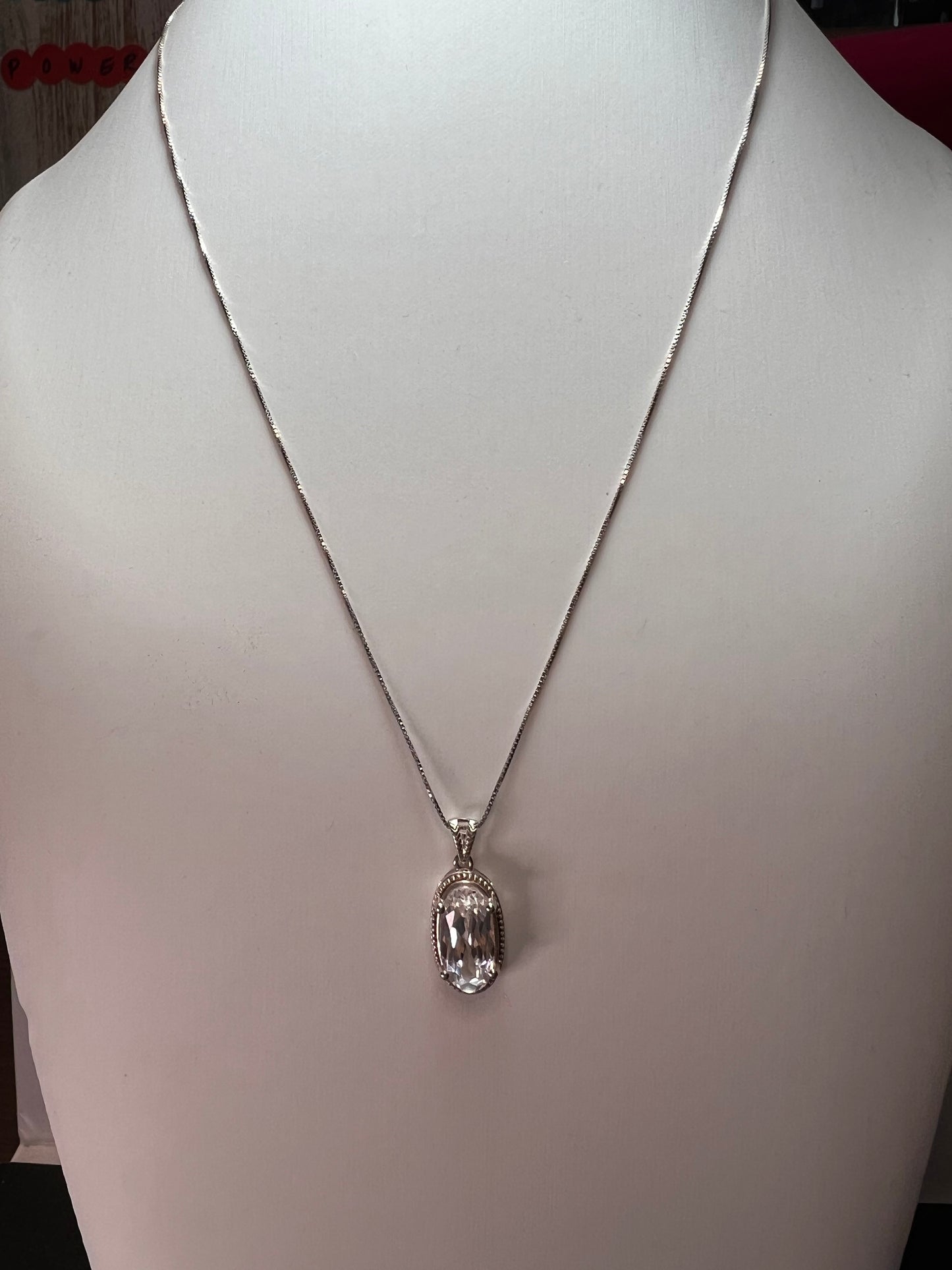 Lab white sapphire sterling silver pendant and chain necklace