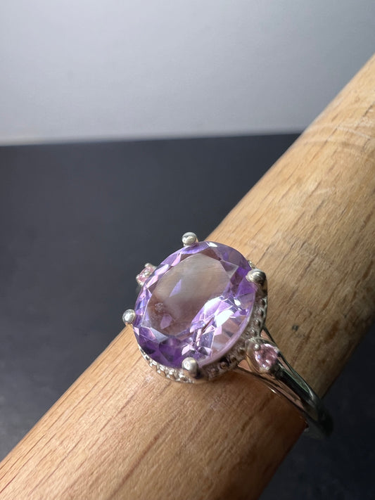 Amethyst and pink CZ sterling silver ring size 9