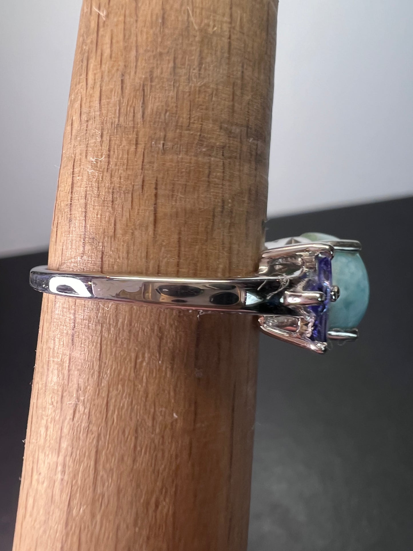 Larimar and tanzanite sterling silver ring size 9