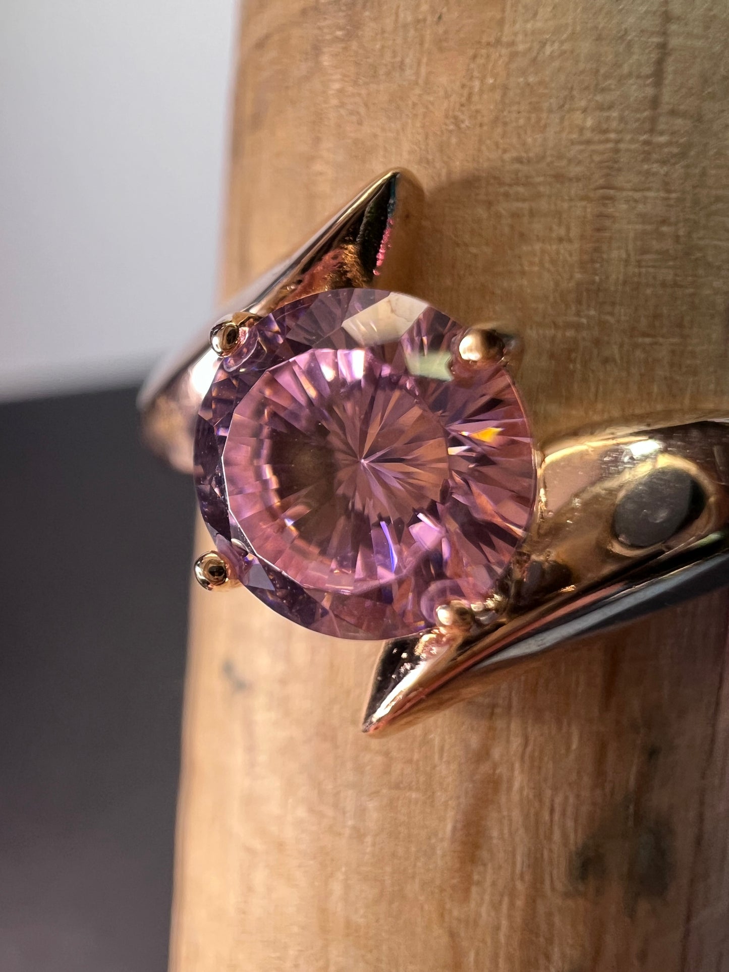 Pink CZ gold over sterling silver ring size 8