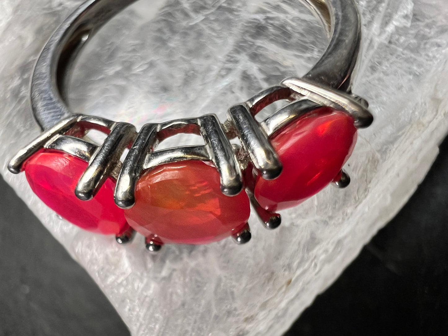 Sterling Silver Neon Pink Opal Ring Size 9 Topaz 925