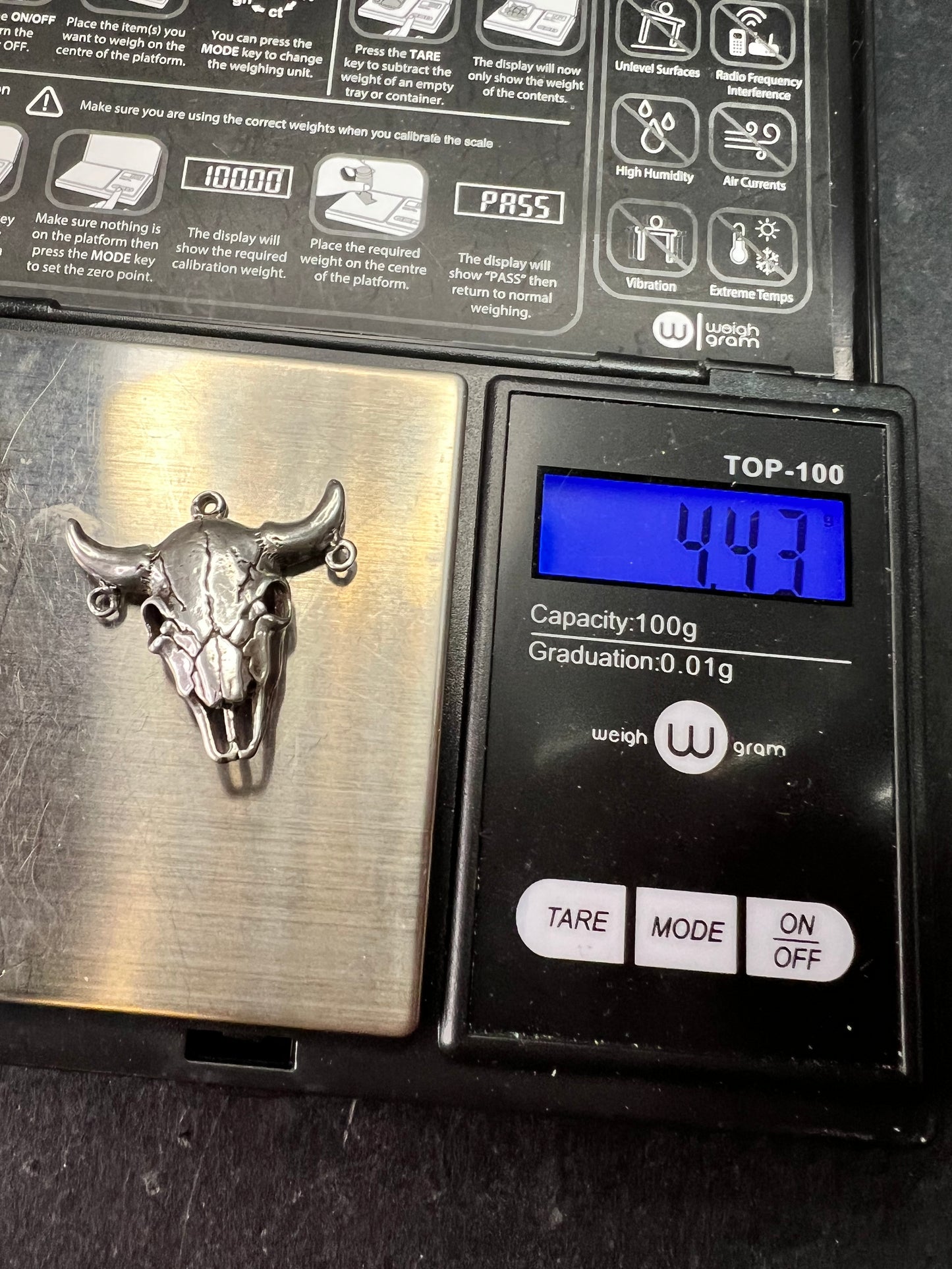 Vintage Sterling Silver Bull Skull Pendant Charm Jewelry Finding