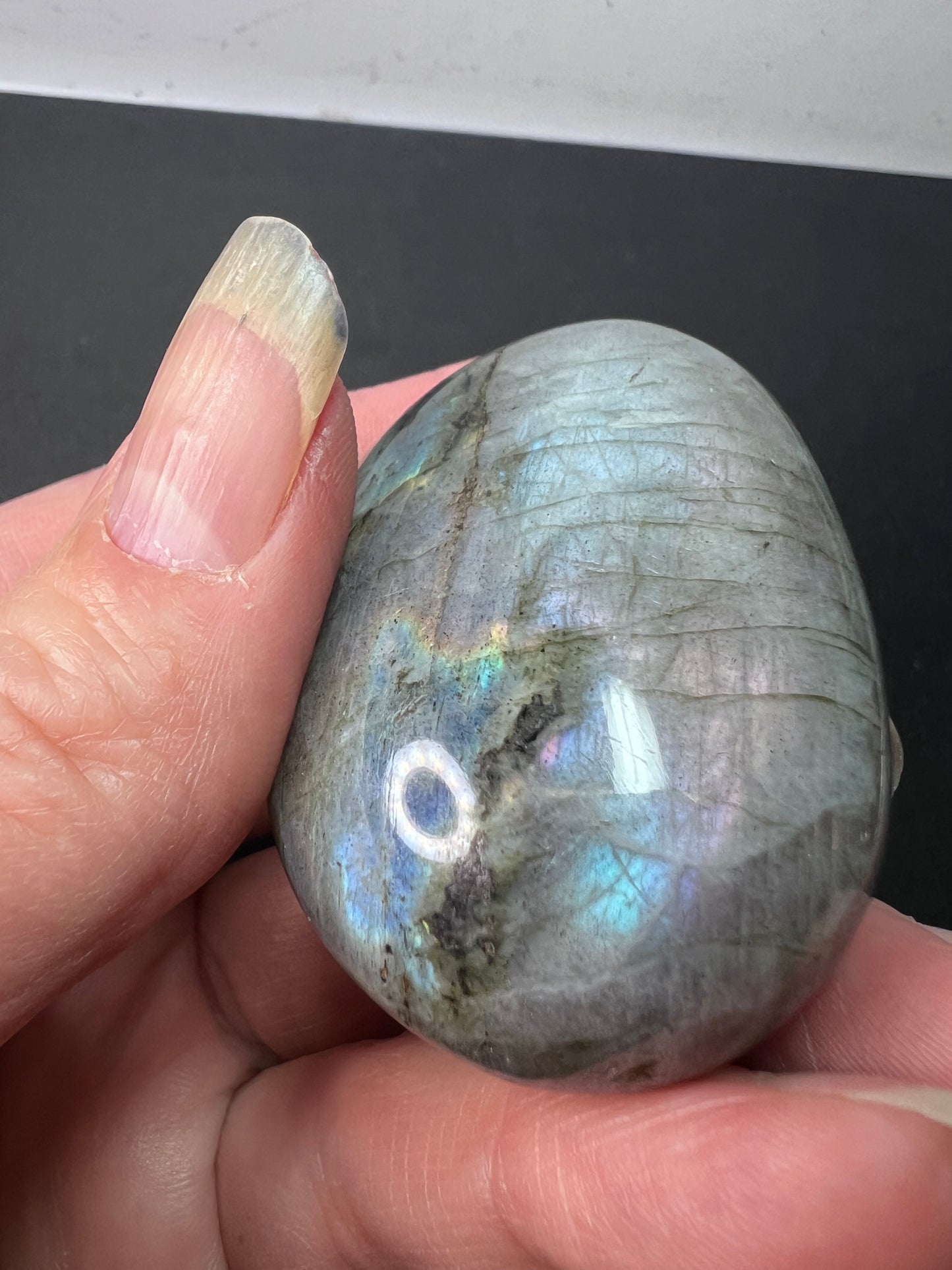 Labradorite with pink and purple rainbow flash