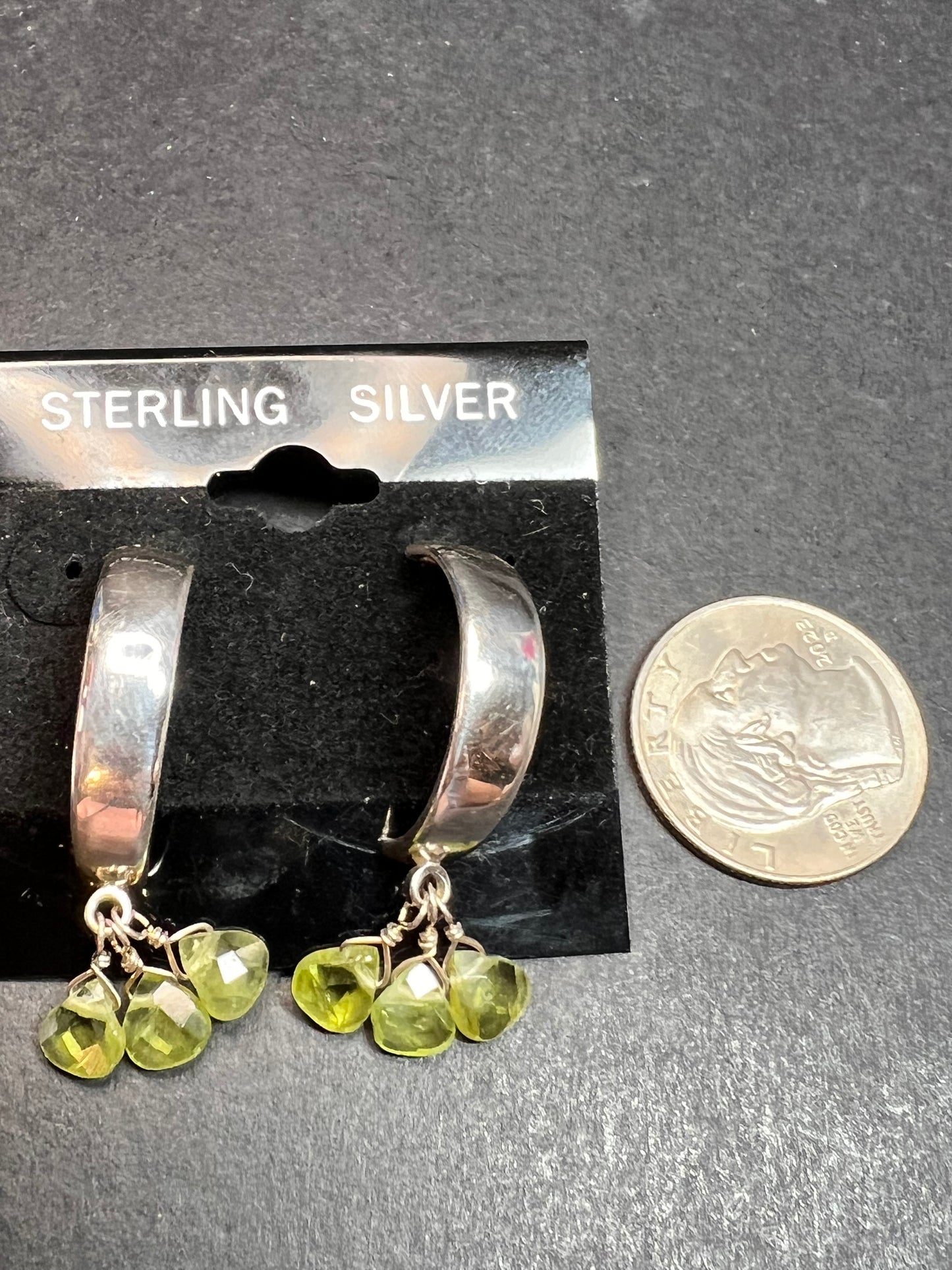 NEW peridot sterling silver crescent hoop earrings